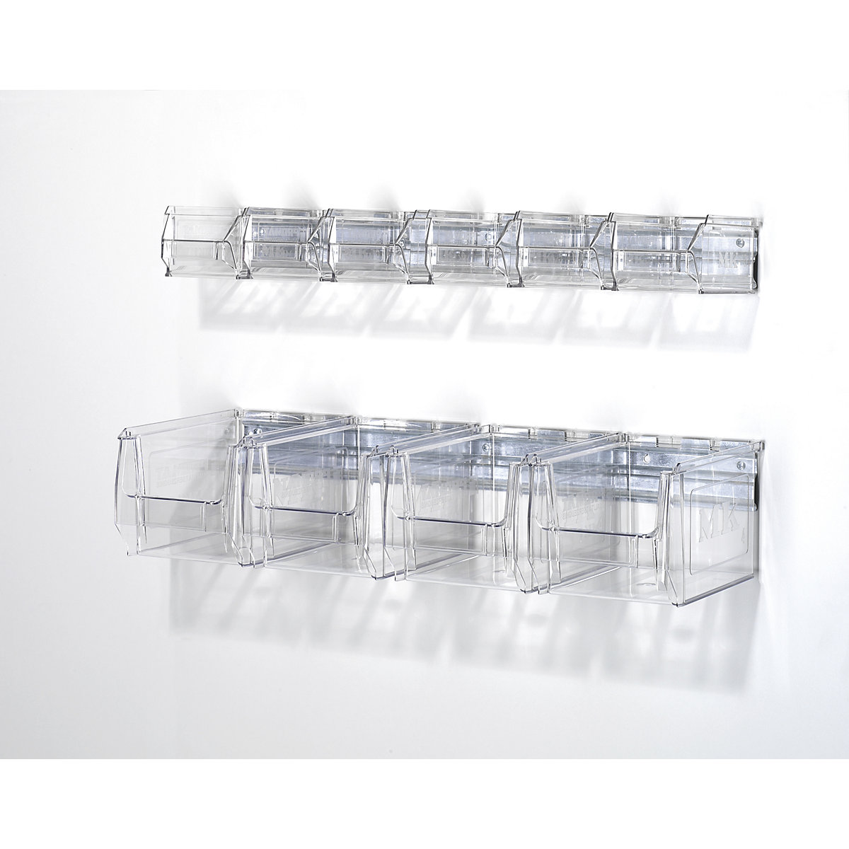 Wall mounted rail with open fronted storage bins – mauser (Product illustration 3)-2