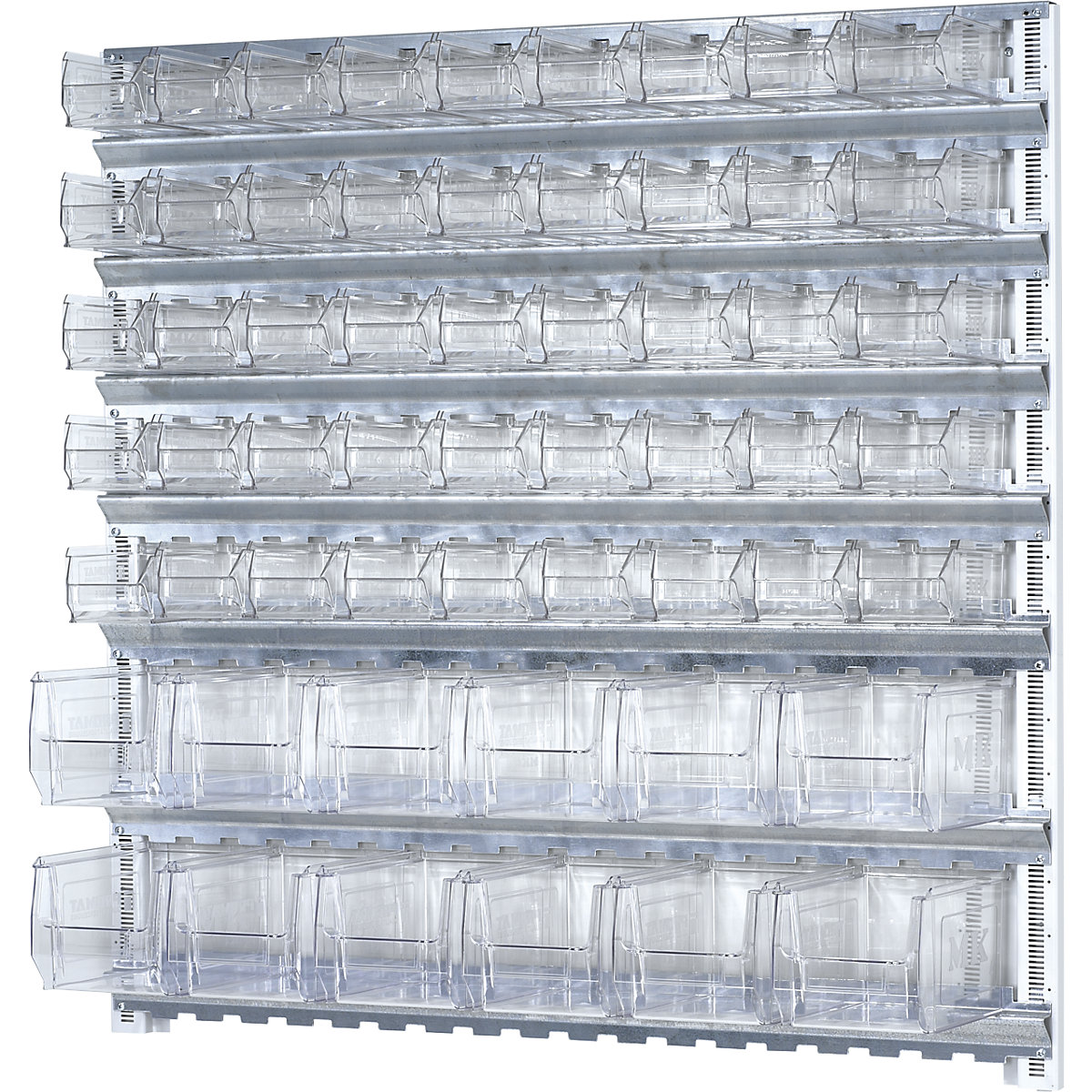 Wall shelf system with open fronted storage bins - mauser