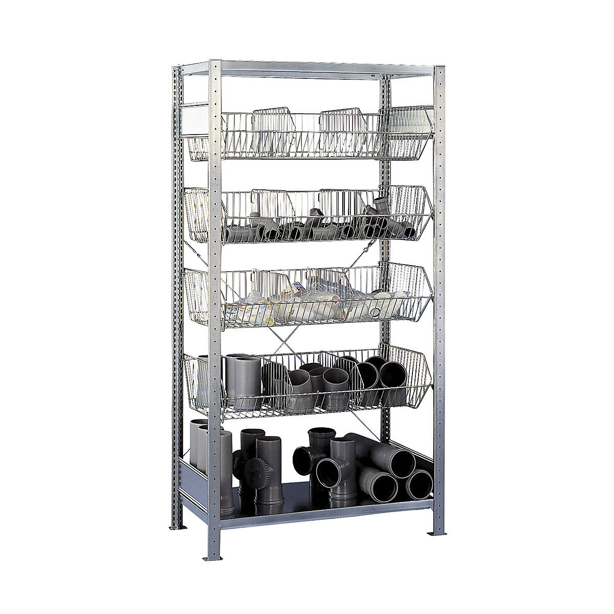 Wire mesh basket shelving unit, zinc plated – SCHULTE (Product illustration 2)-1