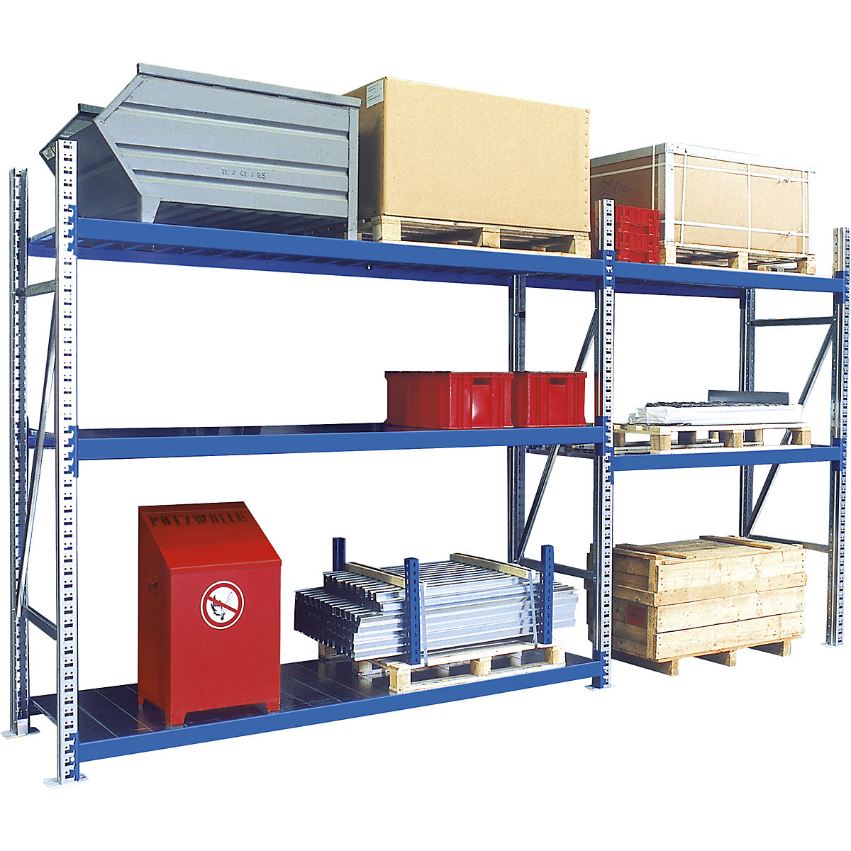 Wide span shelving unit with zinc plated steel shelves - eurokraft pro