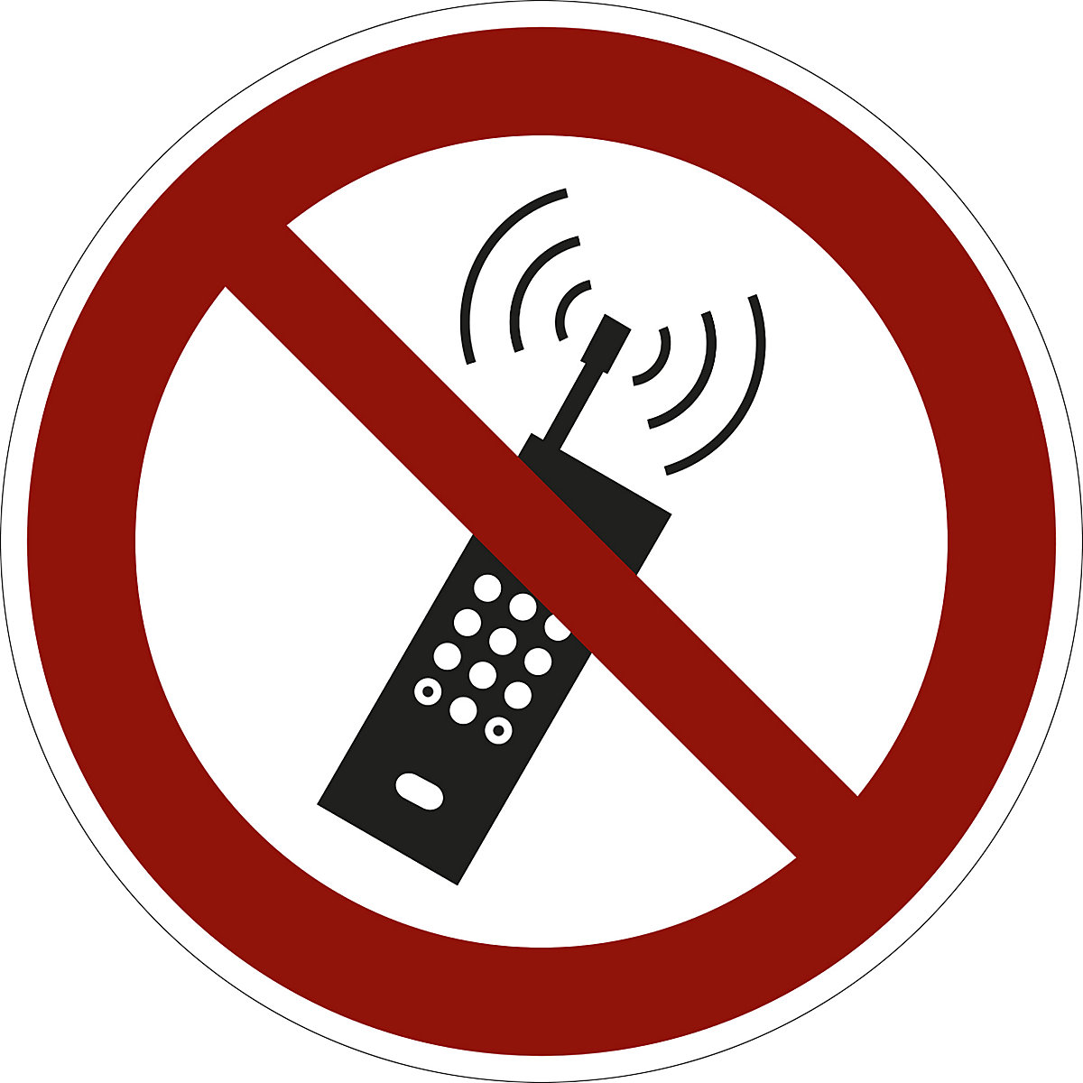 Verbotszeichen, Eingeschaltete Mobilfunktelefone verboten, VE 10 Stk, Folie, Ø 200 mm