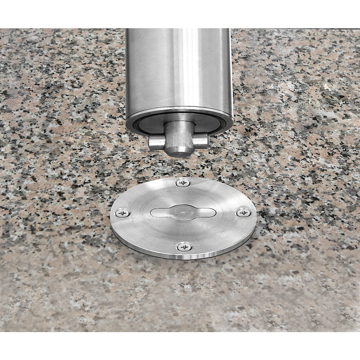 Potelet en inox, à tête plate, douille de sol à visser, Ø 76 mm-0