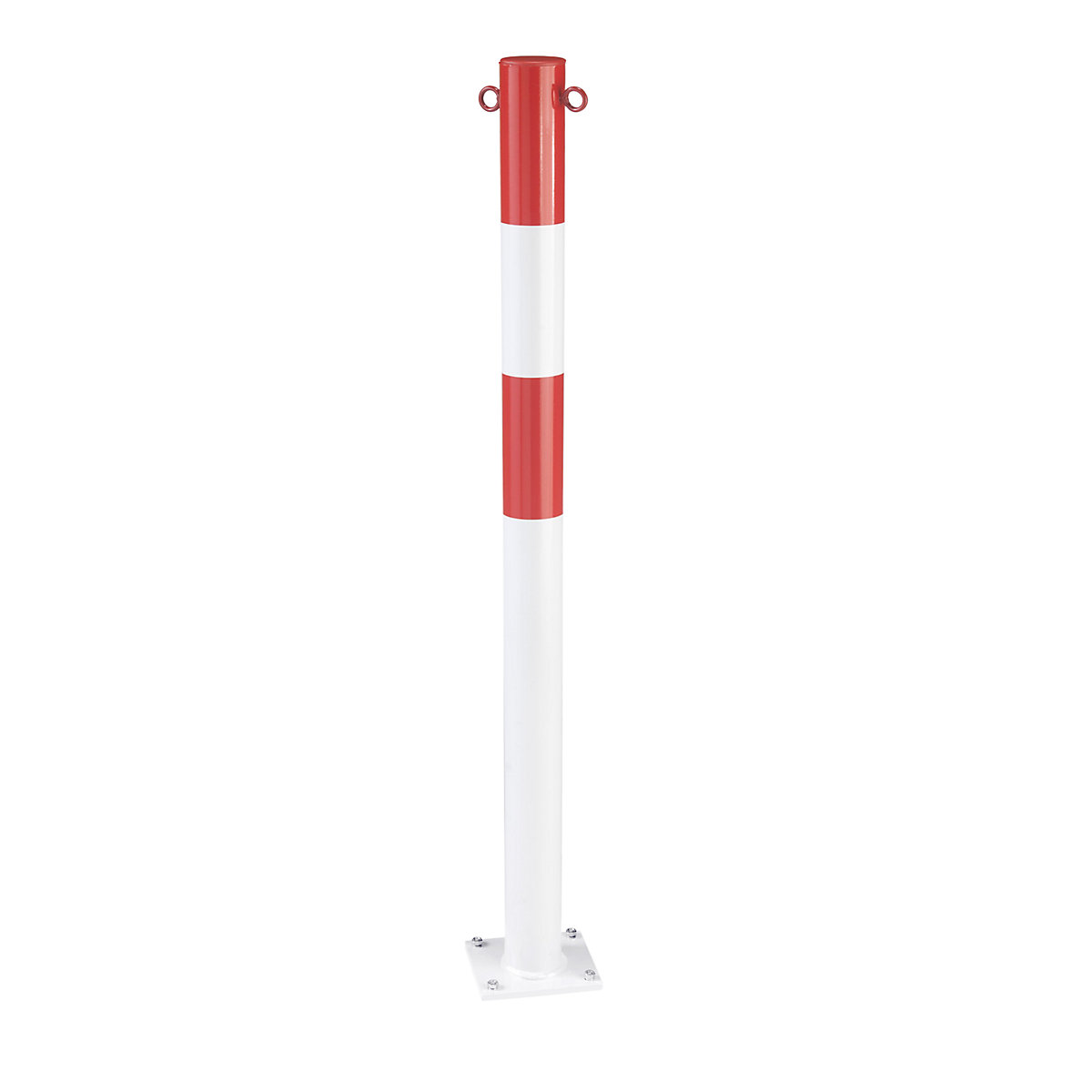 Potelet en tube d'acier, à cheviller au sol, Ø 76 mm, rouge/blanc, plastifié-0
