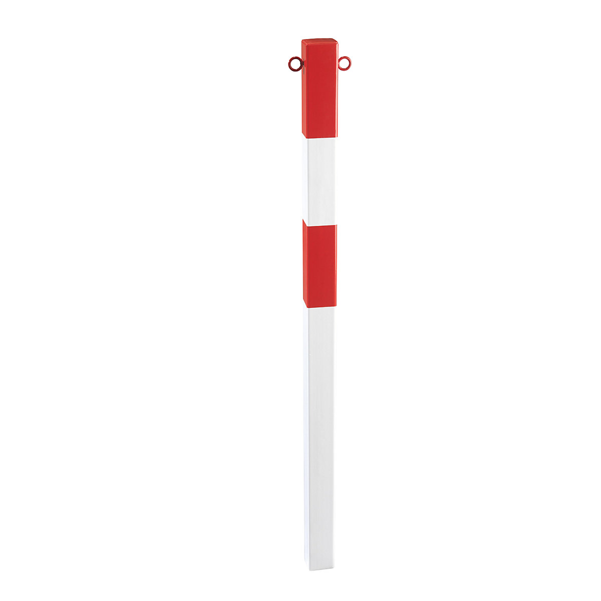 Potelet en tube d'acier, à sceller dans du béton, 70 x 70 mm, rouge/blanc, plastifié-0
