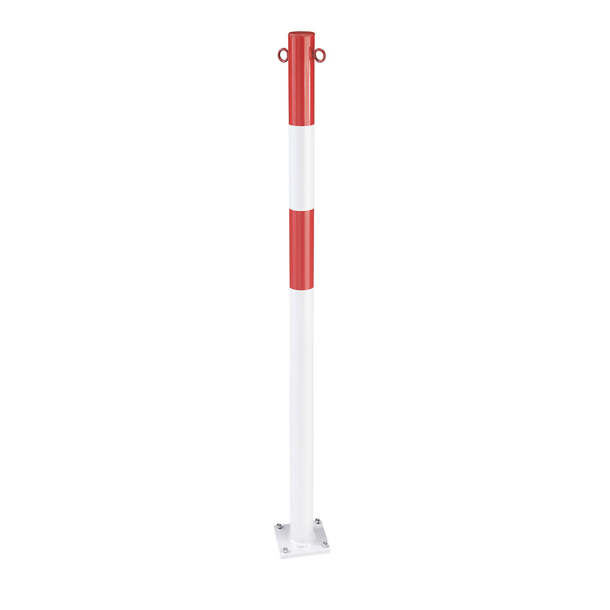 Potelet en tube d'acier, à cheviller au sol, Ø 60 mm, rouge/blanc, plastifié-0