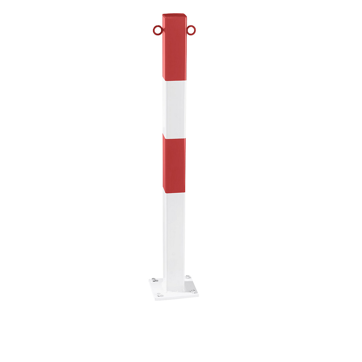 Potelet en tube d'acier, à cheviller, 70 x 70 mm, rouge/blanc, galvanisé et laqué-0