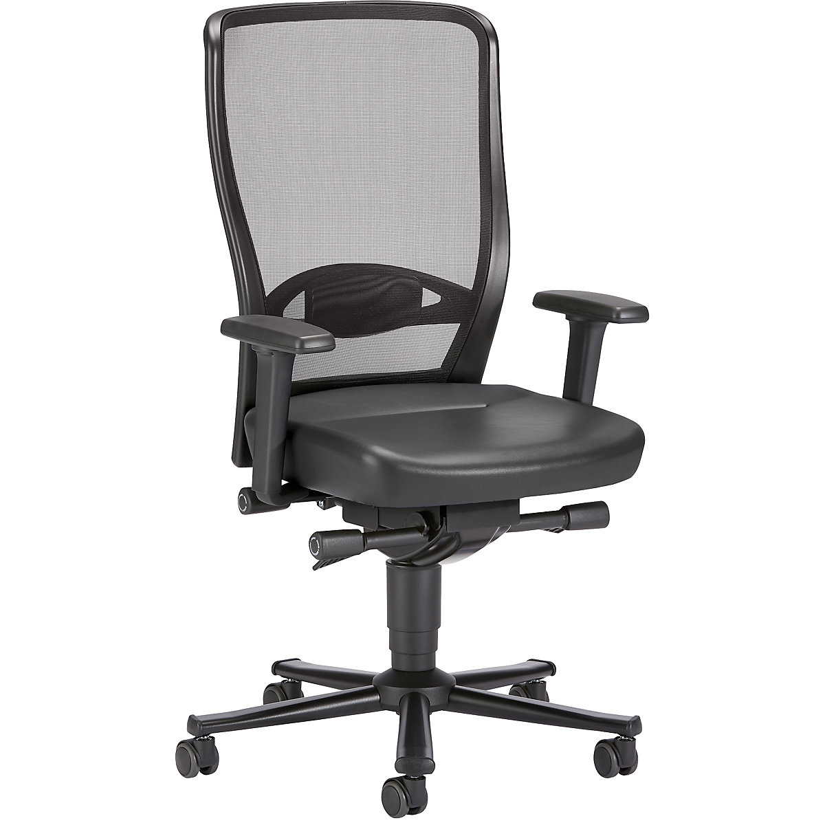 Silla giratoria de trabajo – bimos, con respaldo reticulado, asiento de piel sintética negra-0