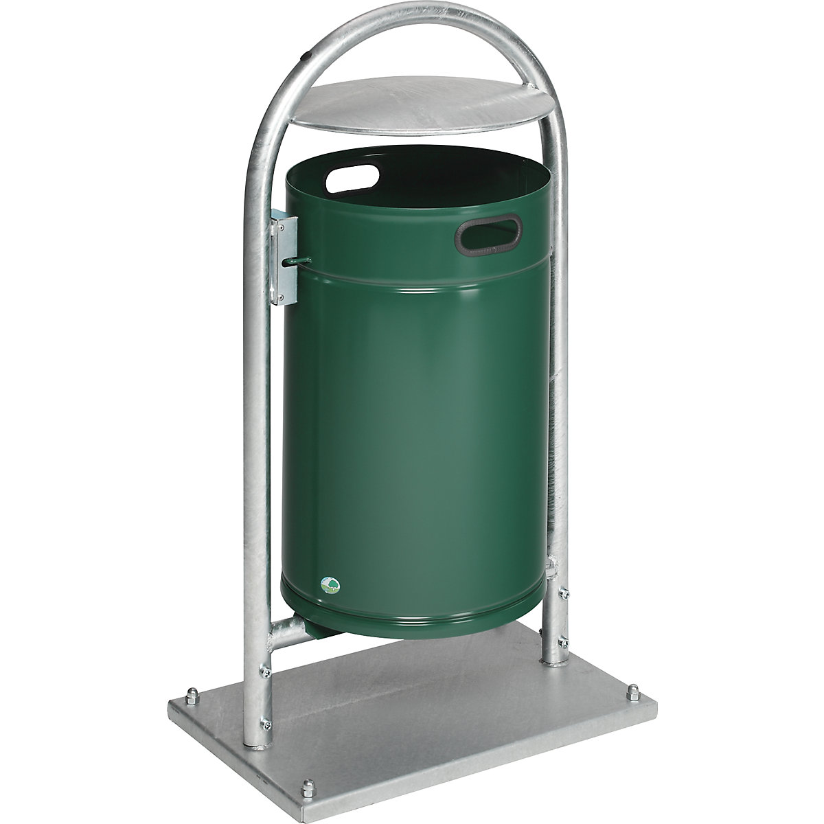 Coletor de lixo para o exterior, 60 l, aço – VAR, com tubo curvo e telhado, verde musgo-0