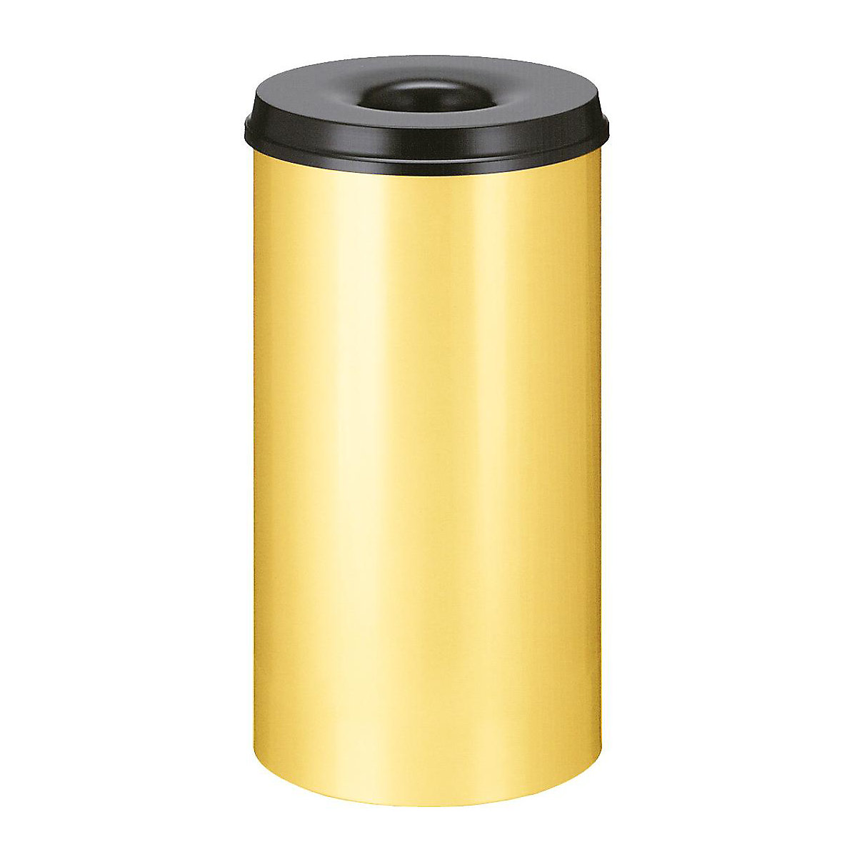Cesto de papéis de segurança, aço, autoextintor, volume 50 l, AxØ 625 x 335 mm, corpo amarelo / cabeça de extinção preta-0