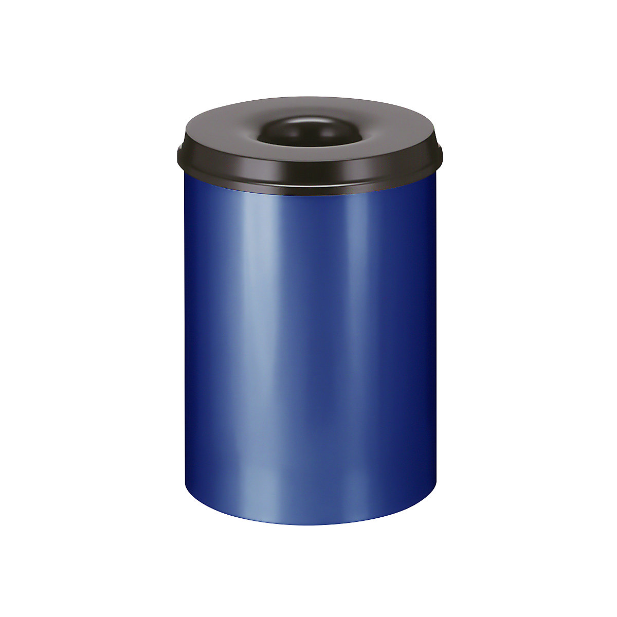 Cesto de papéis de segurança, aço, autoextintor, volume 30 l, AxØ 470 x 335 mm, corpo azul / cabeça de extinção preta-0