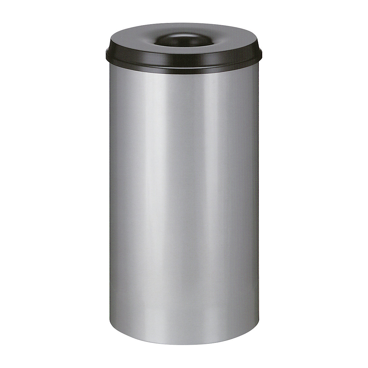Cesto de papéis de segurança, aço, autoextintor, volume 50 l, AxØ 625 x 335 mm, corpo cinza alumínio / cabeça de extinção preta-0