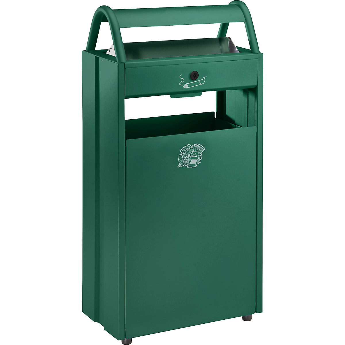Coletor de lixo com cinzeiro e telhado de proteção – VAR, volume 60 l, LxAxP 480 x 960 x 250 mm, verde musgo RAL 6005-0