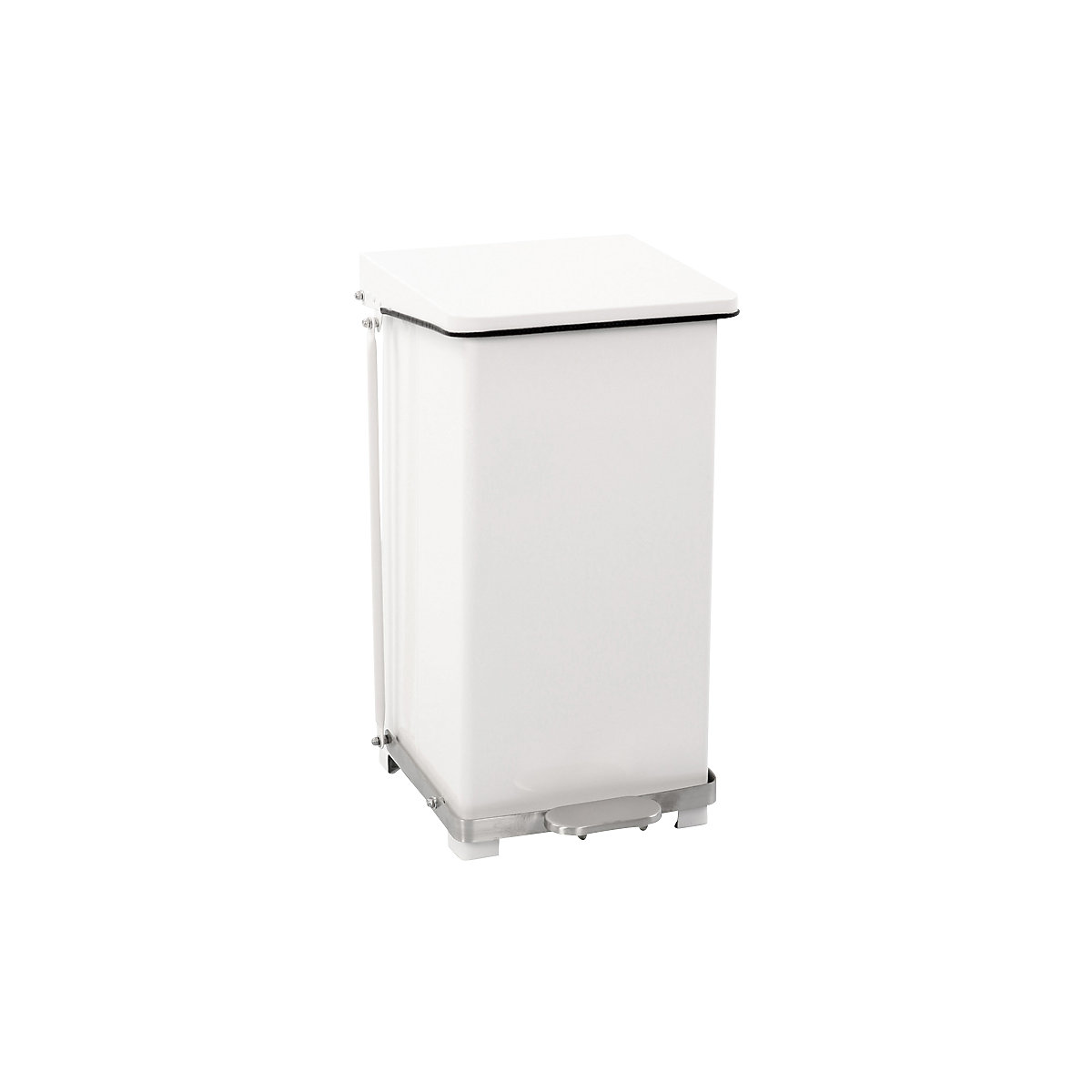 Balde de pedal industrial, chapa de aço, branco RAL 9016, capacidade 45 l, AxLxP 590 x 370 x 370 mm-0