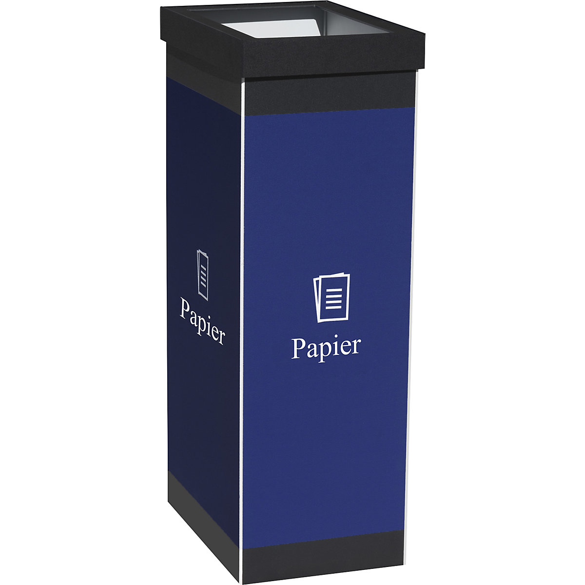 Coletor de materiais recicláveis, plástico, capacidade 60 l, altura 760 mm, corpo preto, símbolo de papel-0