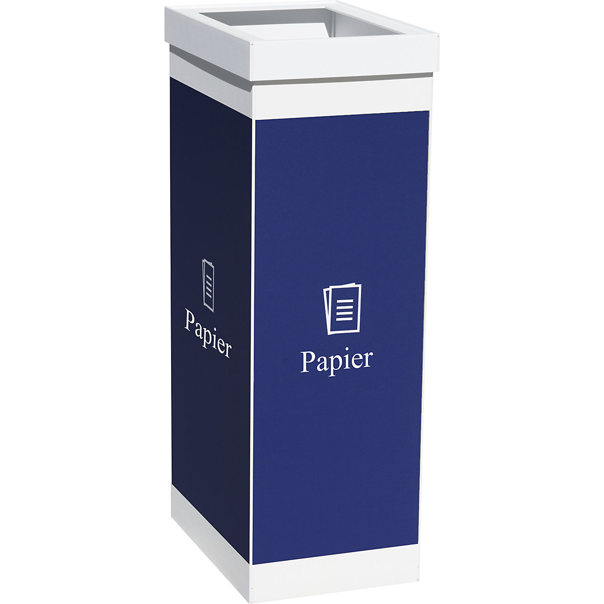 Coletor de materiais recicláveis, plástico, capacidade 60 l, altura 760 mm, corpo branco, símbolo de papel-0