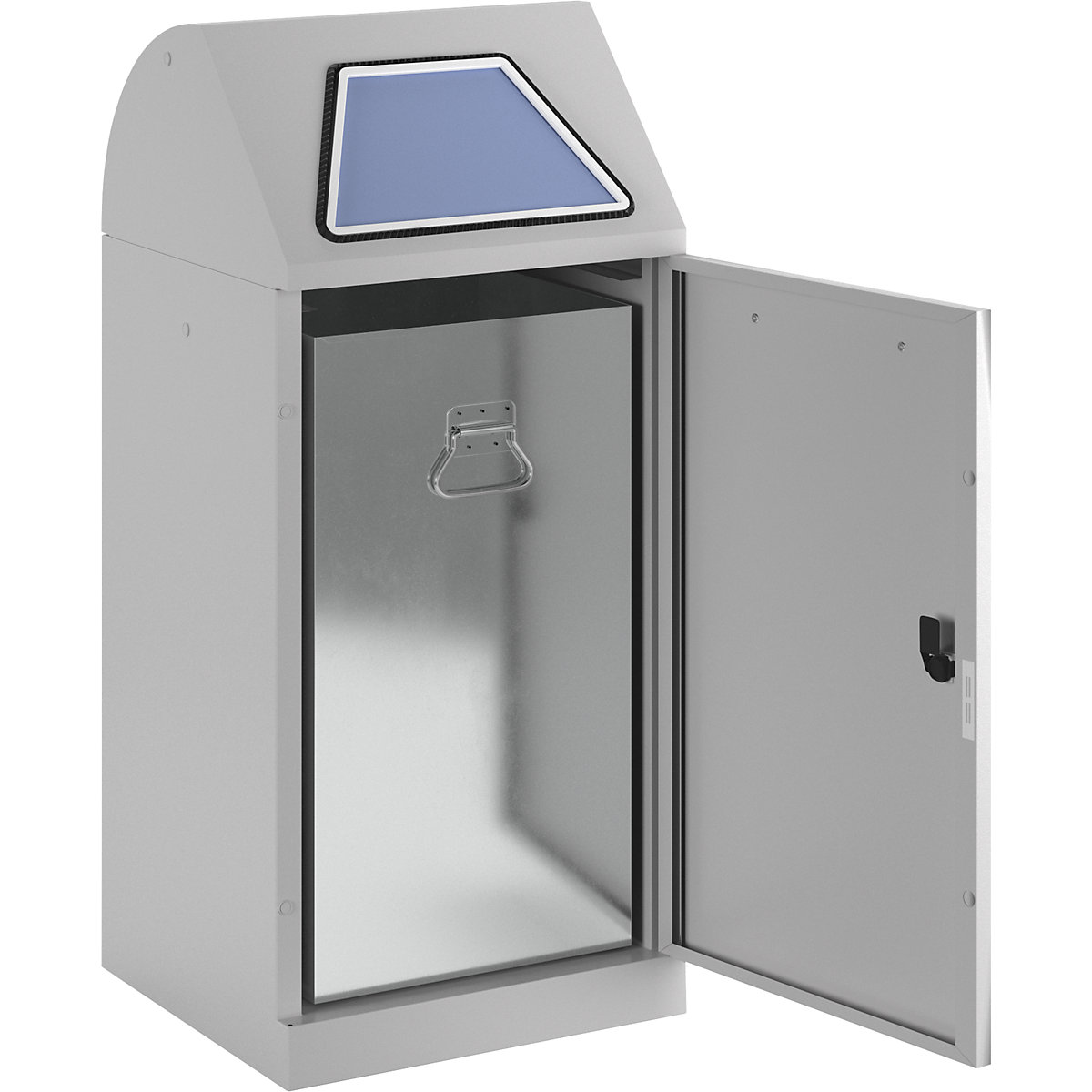 Coletor de materiais recicláveis, tampa de entrada manual