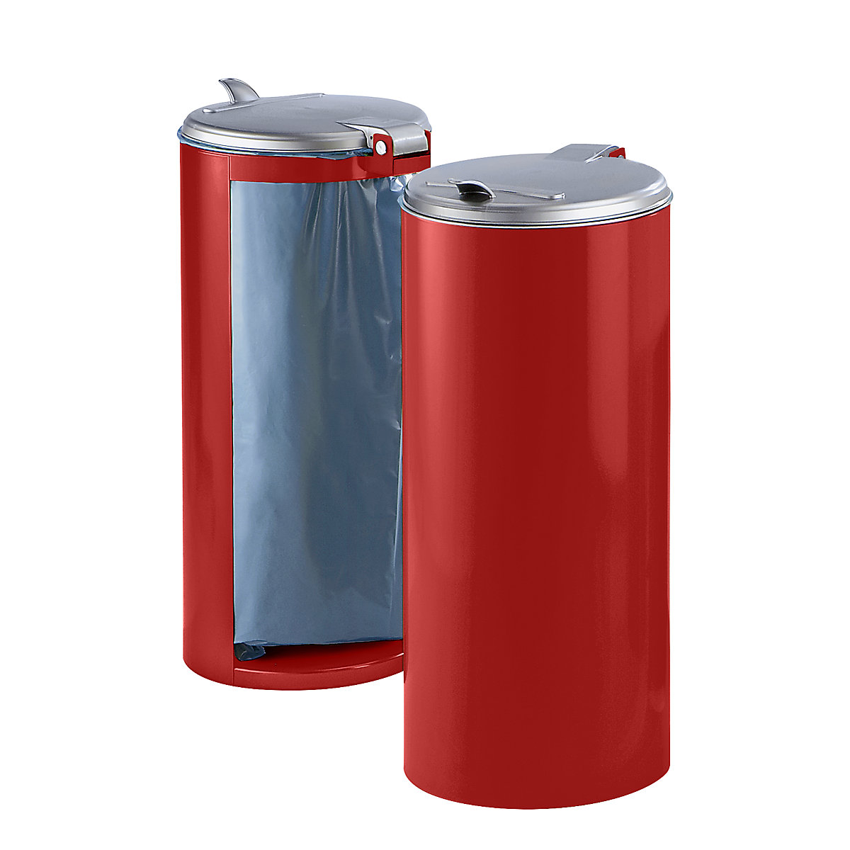 Coletor de lixo de chapa de aço – VAR, para volumes de 120 l, anteparo frontal, vermelho com tampa de plástico pintada em prateado-0