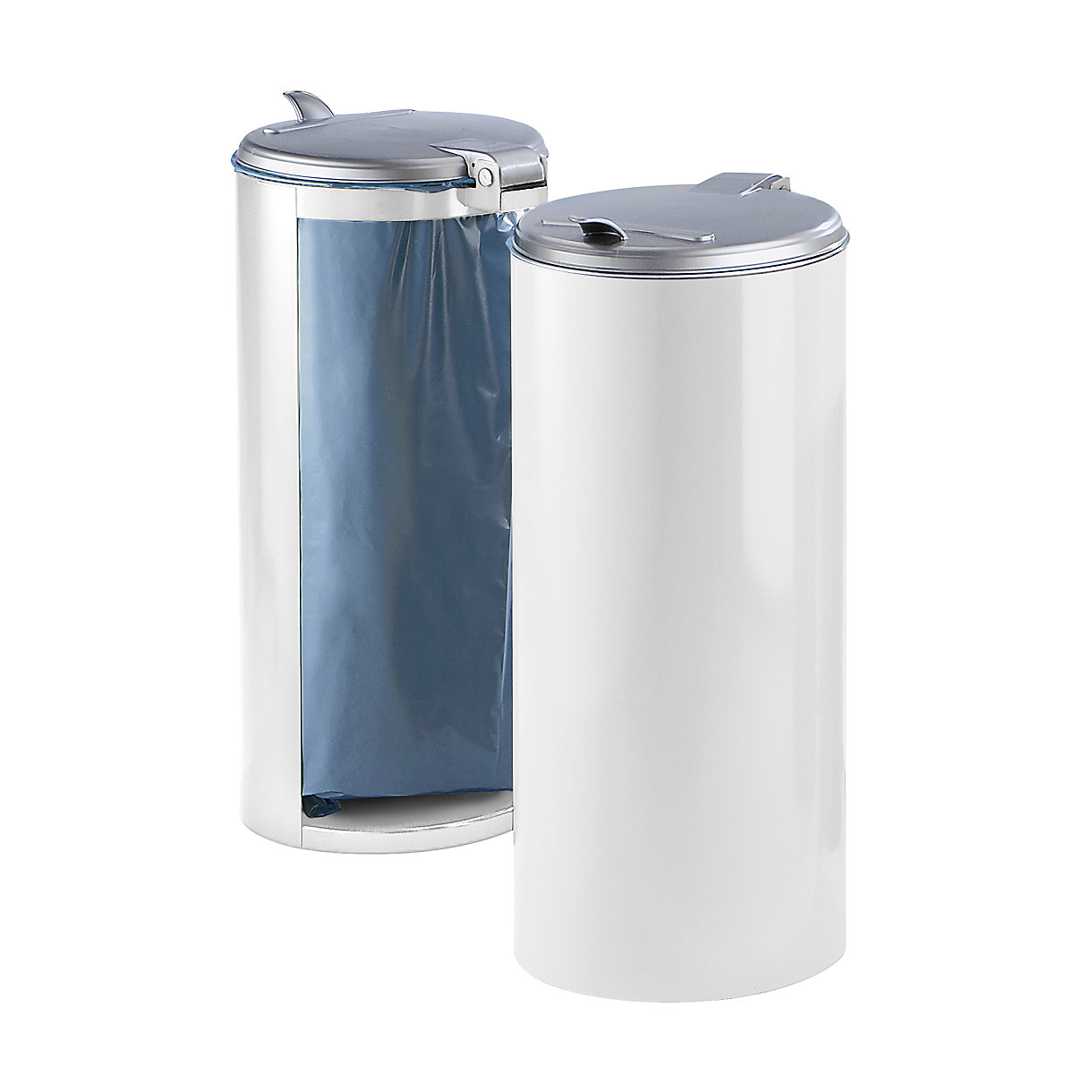 Coletor de lixo de chapa de aço – VAR, para volumes de 120 l, anteparo frontal, branco com tampa de plástico pintada em prateado-0