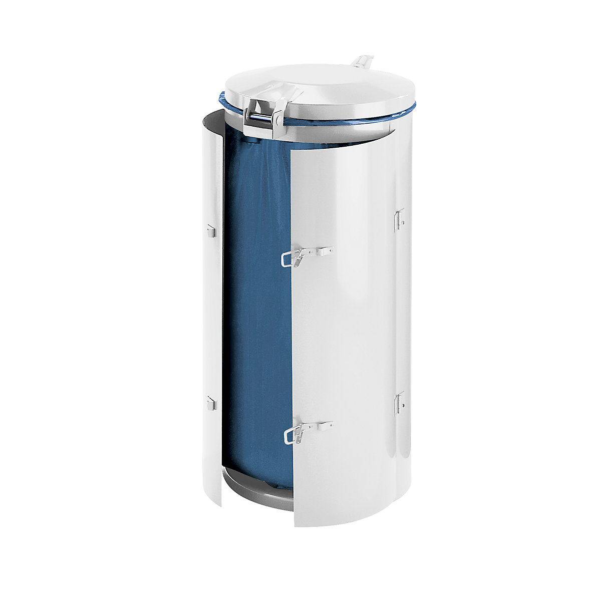Coletor de lixo de chapa de aço – VAR, para volumes de 120 l, com porta de dois batentes, branco com tampa em metal-0