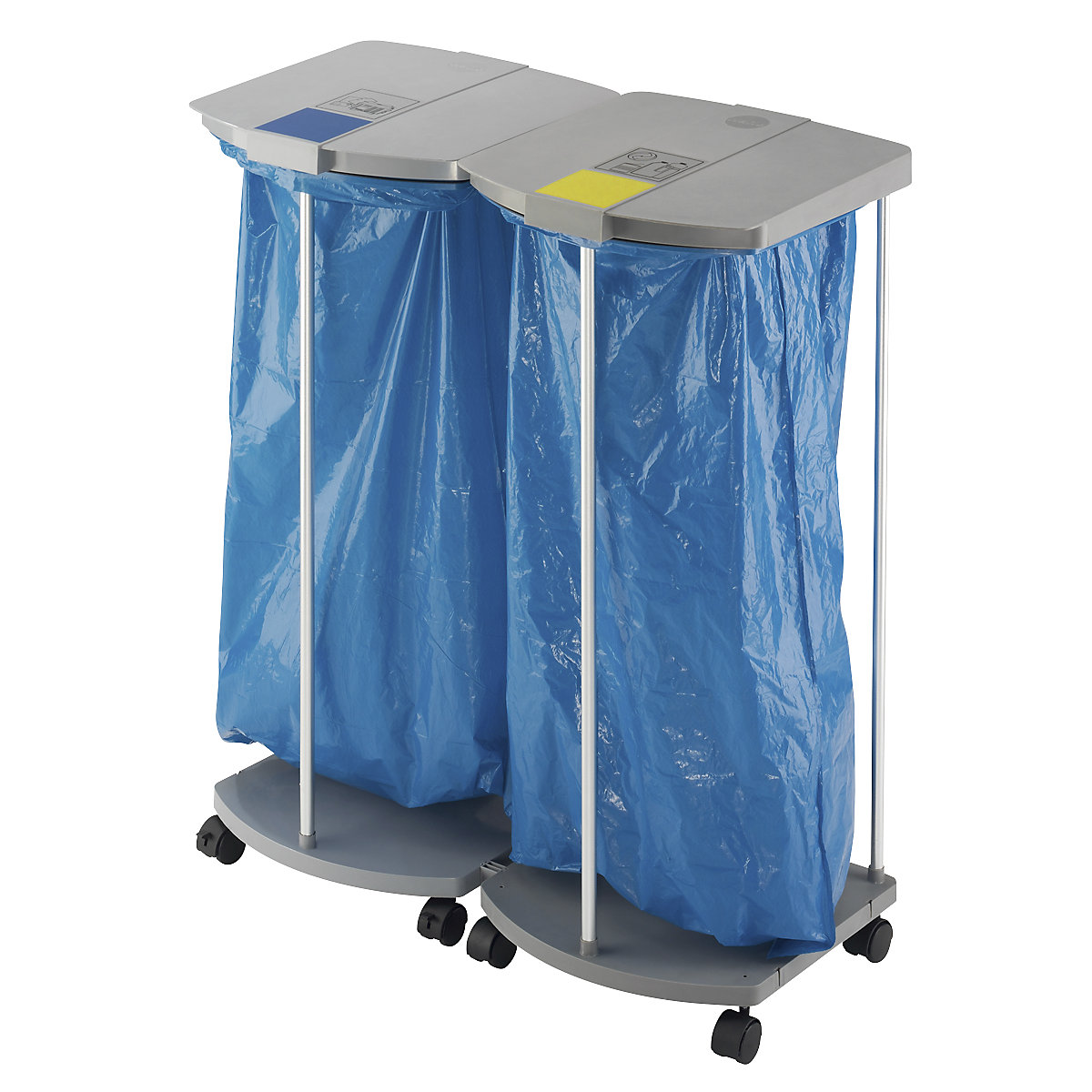 Suporte para sacos do lixo com 250 sacos azuis para materiais recicláveis – Hailo, ProfiLine MSS XXXL, 2 x 120 l, AxLxP 1000 x 880 x 450 mm, móvel-0