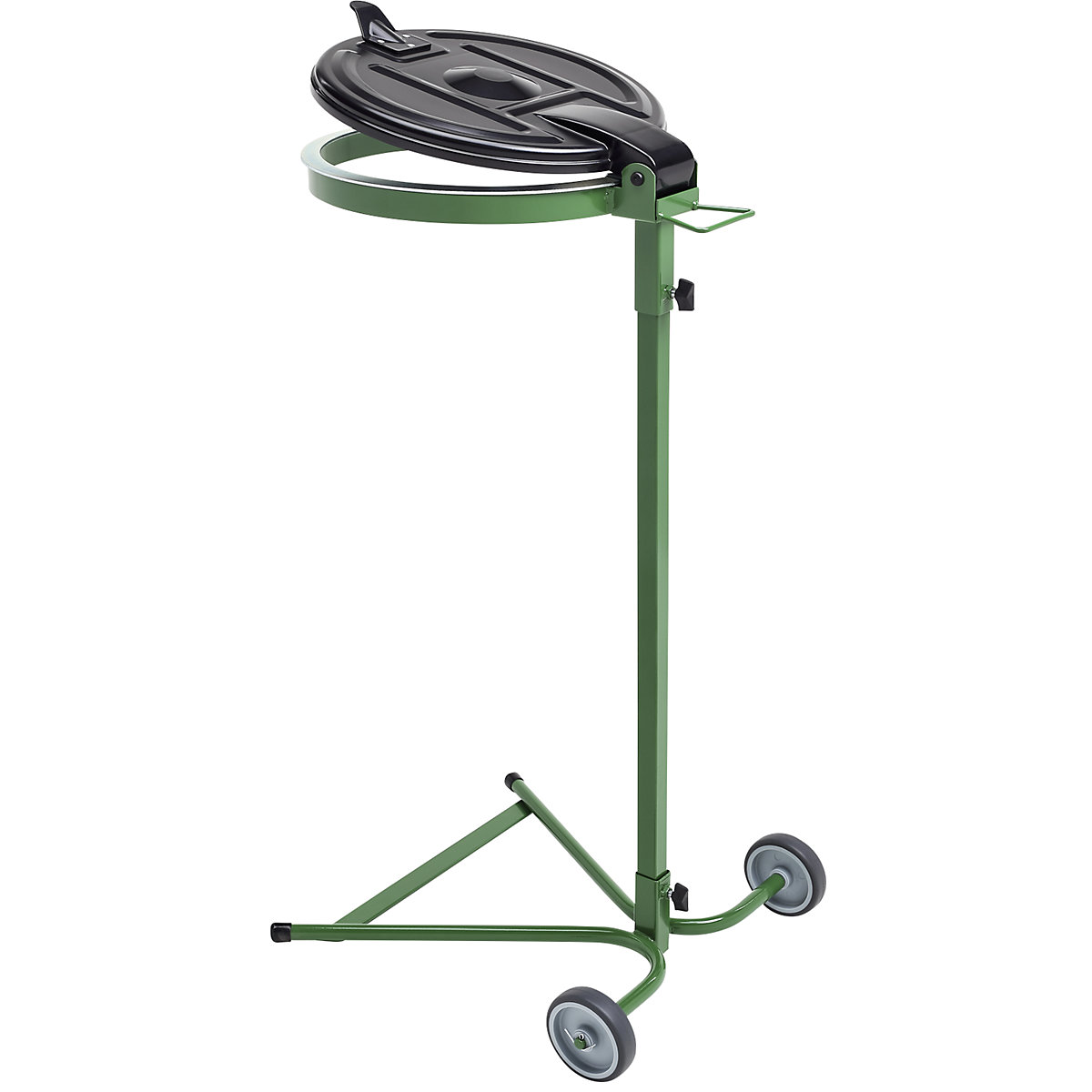 Suporte para sacos do lixo, para volumes 120 l, chassi rolante de 2 rodas, verde, tampa em plástico-0