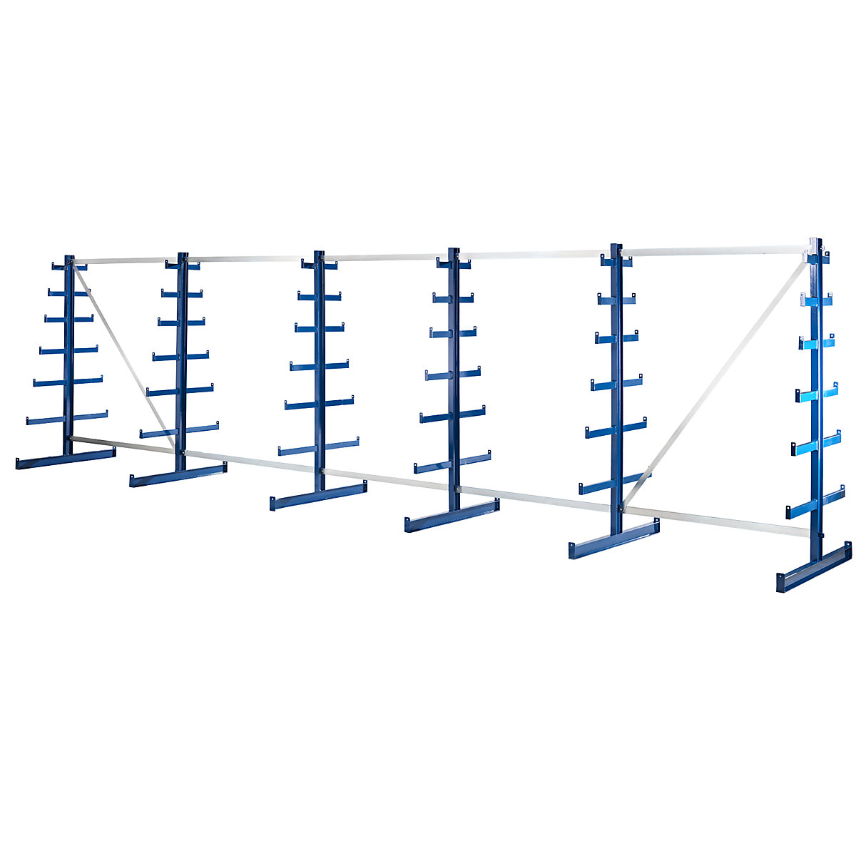 Estante com braços que ficam mais estreitos no comprimento – eurokraft pro, comprimento da estante 6750 mm, de dois lados, azul genciana-0