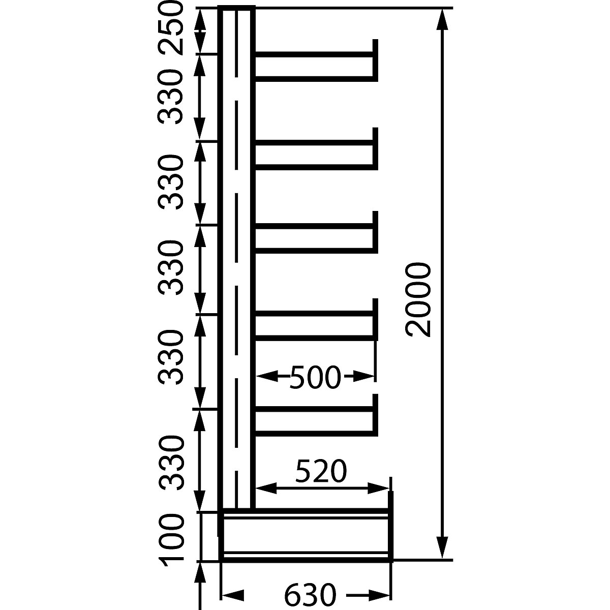Estante de braços com comprimento dos braços idêntico – eurokraft pro (Imagem do produto 2)-1