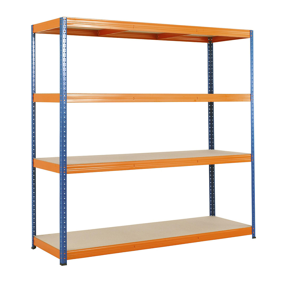 Estante de encaixar, azul/cor de laranja, carga por estante 1200 kg, AxLxP 1780 x 1800 x 600 mm, 4 prateleiras em placa de aglomerado-0