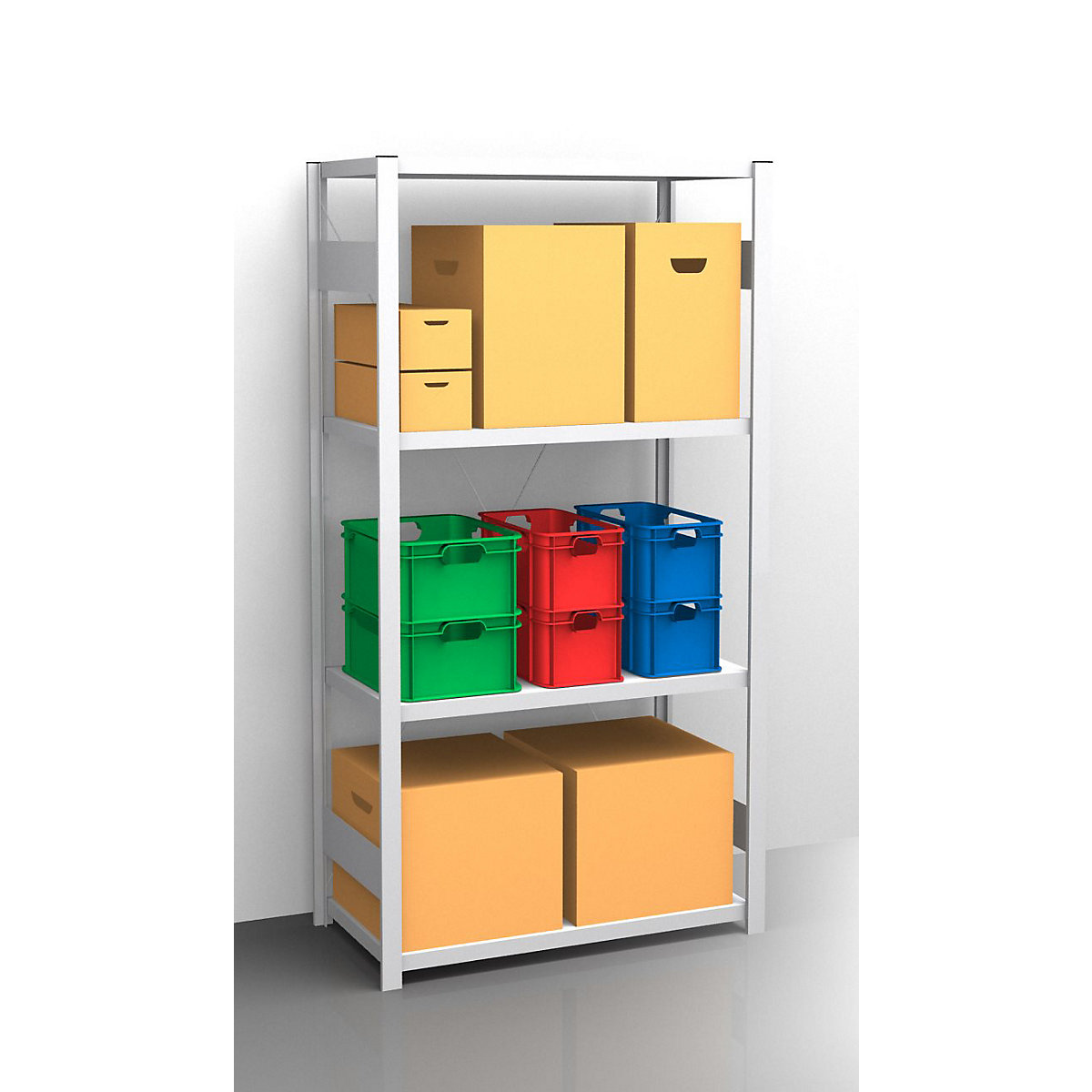 Estante de encaixar com prateleiras, galvanizada – eurokraft pro, de um lado, altura da estante 2000 mm, largura da prateleira 965 mm, estante base, profundidade da prateleira 550 mm-0