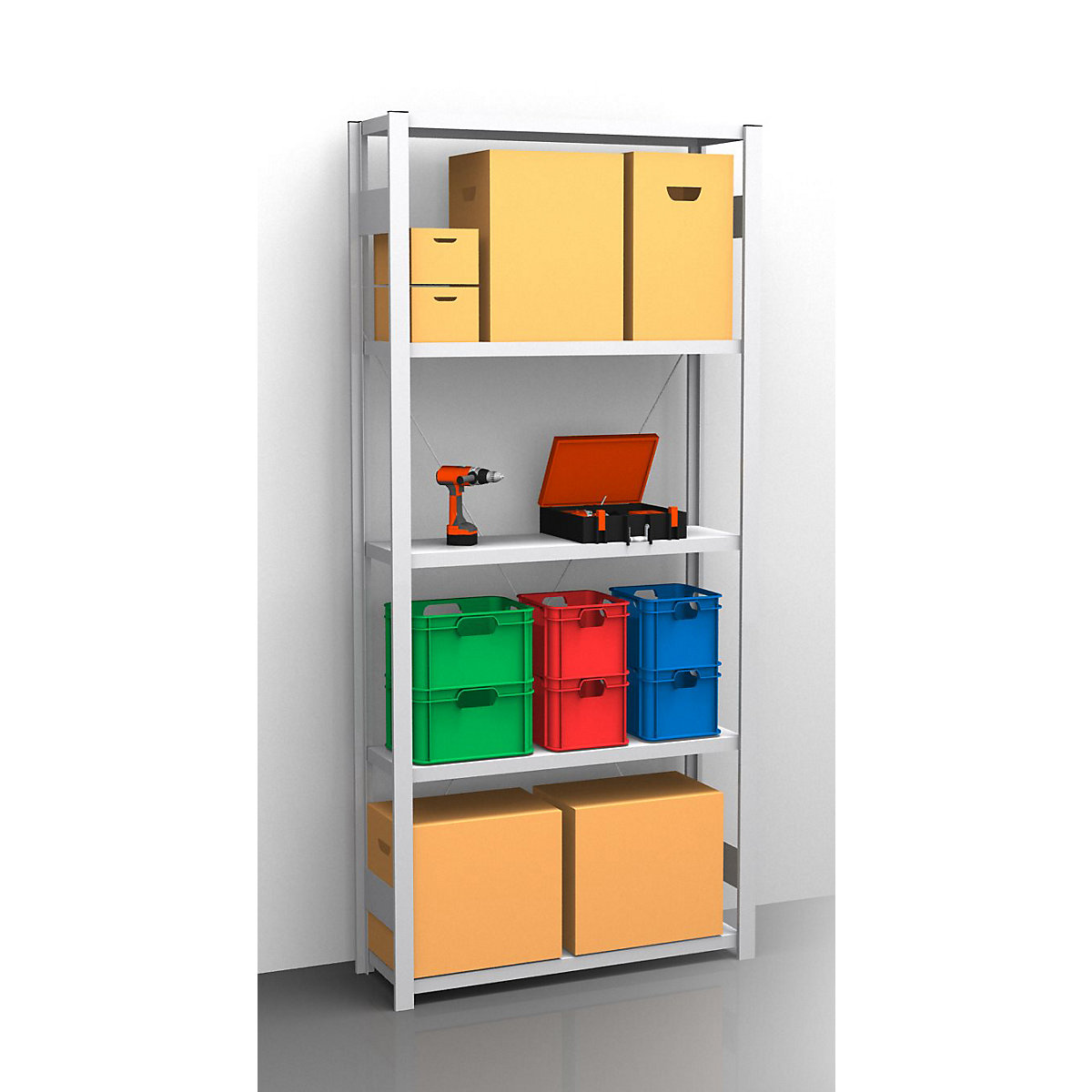 Estante de encaixar com prateleiras, galvanizada – eurokraft pro, de um lado, altura da estante 2350 mm, largura da prateleira 965 mm, estante base, profundidade da prateleira 350 mm-0