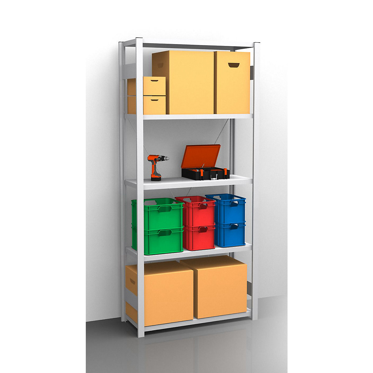 Estante de encaixar com prateleiras, galvanizada – eurokraft pro, de um lado, altura da estante 2350 mm, largura da prateleira 965 mm, estante base, profundidade da prateleira 450 mm-0
