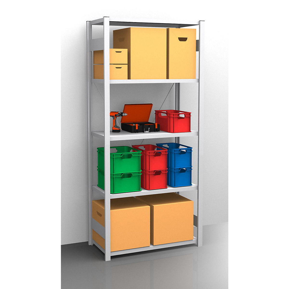Estante de encaixar com prateleiras, galvanizada – eurokraft pro, de um lado, altura da estante 2350 mm, largura da prateleira 965 mm, estante base, profundidade da prateleira 550 mm-0