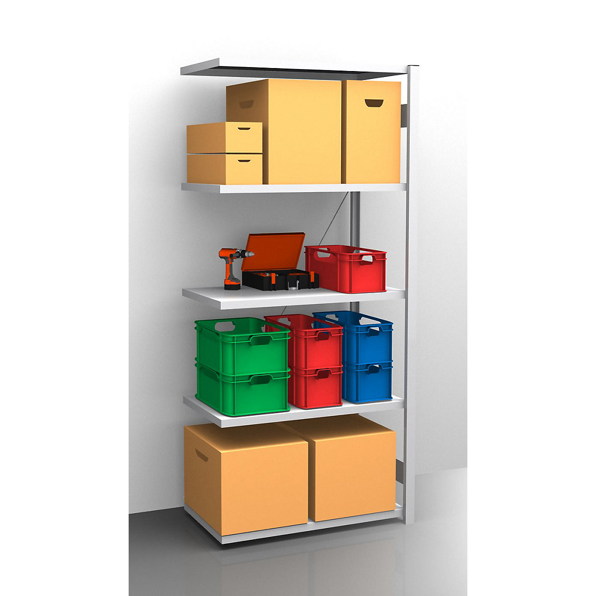 Estante de encaixar com prateleiras, galvanizada – eurokraft pro, de um lado, altura da estante 2350 mm, largura da prateleira 965 mm, estante de ampliação, profundidade da prateleira 650 mm-0