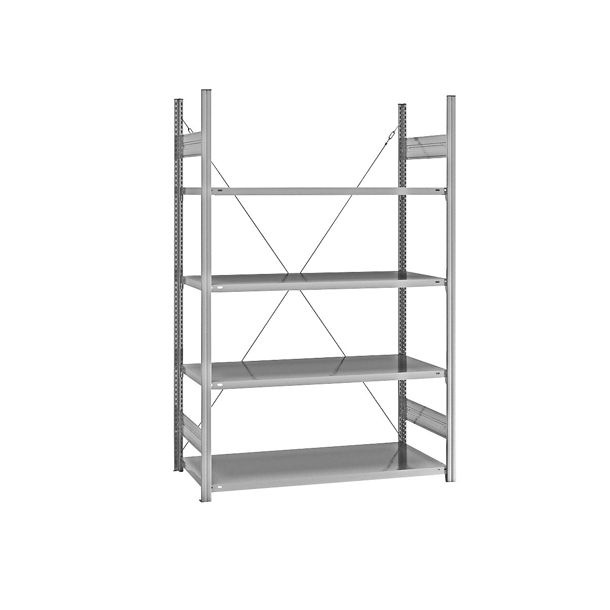 Estante de encaixar com prateleiras, galvanizada – eurokraft pro, de um lado, altura da estante 2000 mm, largura da prateleira 1215 mm, estante base, profundidade da prateleira 650 mm-0