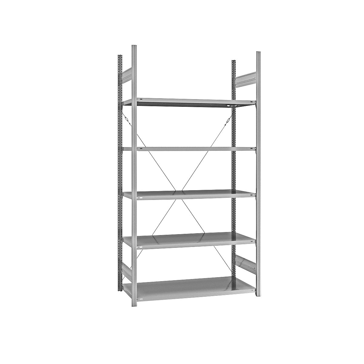 Estante de encaixar com prateleiras, galvanizada – eurokraft pro, de um lado, altura da estante 2350 mm, largura da prateleira 1215 mm, estante base, profundidade da prateleira 650 mm-0