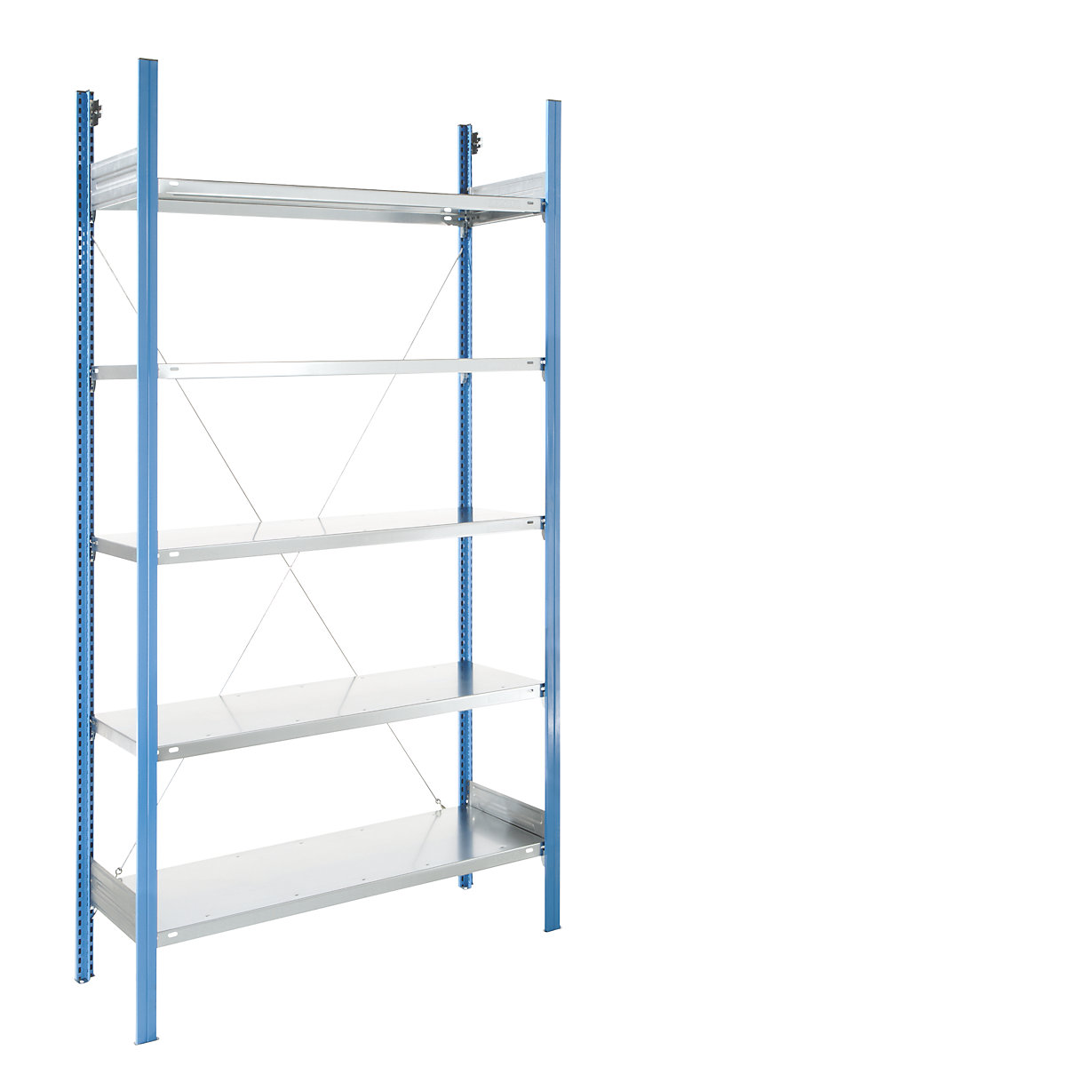 Estante de encaixar com prateleiras – eurokraft pro, azul/galvanizada, altura da estante 2350 mm, largura da prateleira 1215 mm, estante base, profundidade da prateleira 450 mm-0