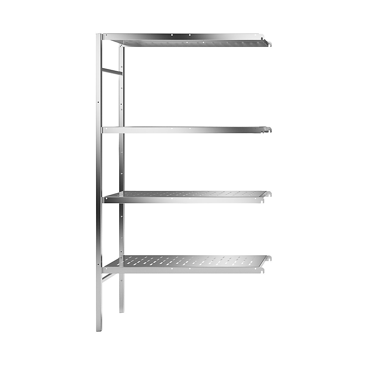 Estante de encaixar em aço inoxidável, 4 prateleiras perfuradas, largura da prateleira x profundidade 940 x 440 mm, estante de ampliação-0
