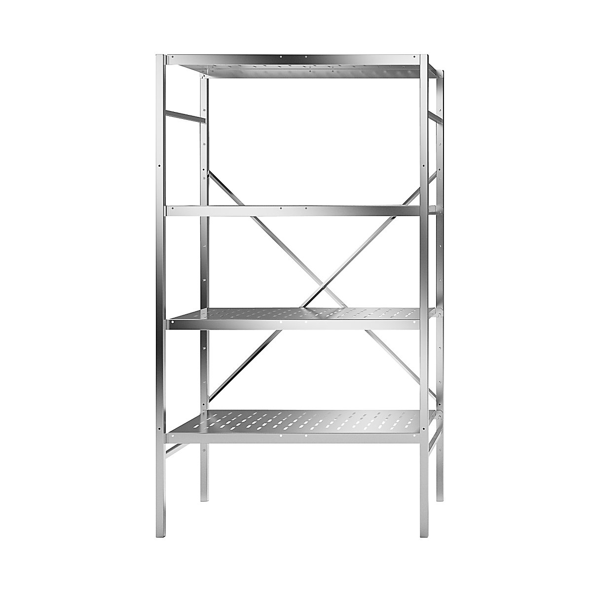Estante de encaixar em aço inoxidável, 4 prateleiras perfuradas, largura da prateleira x profundidade 940 x 540 mm, estante base-0