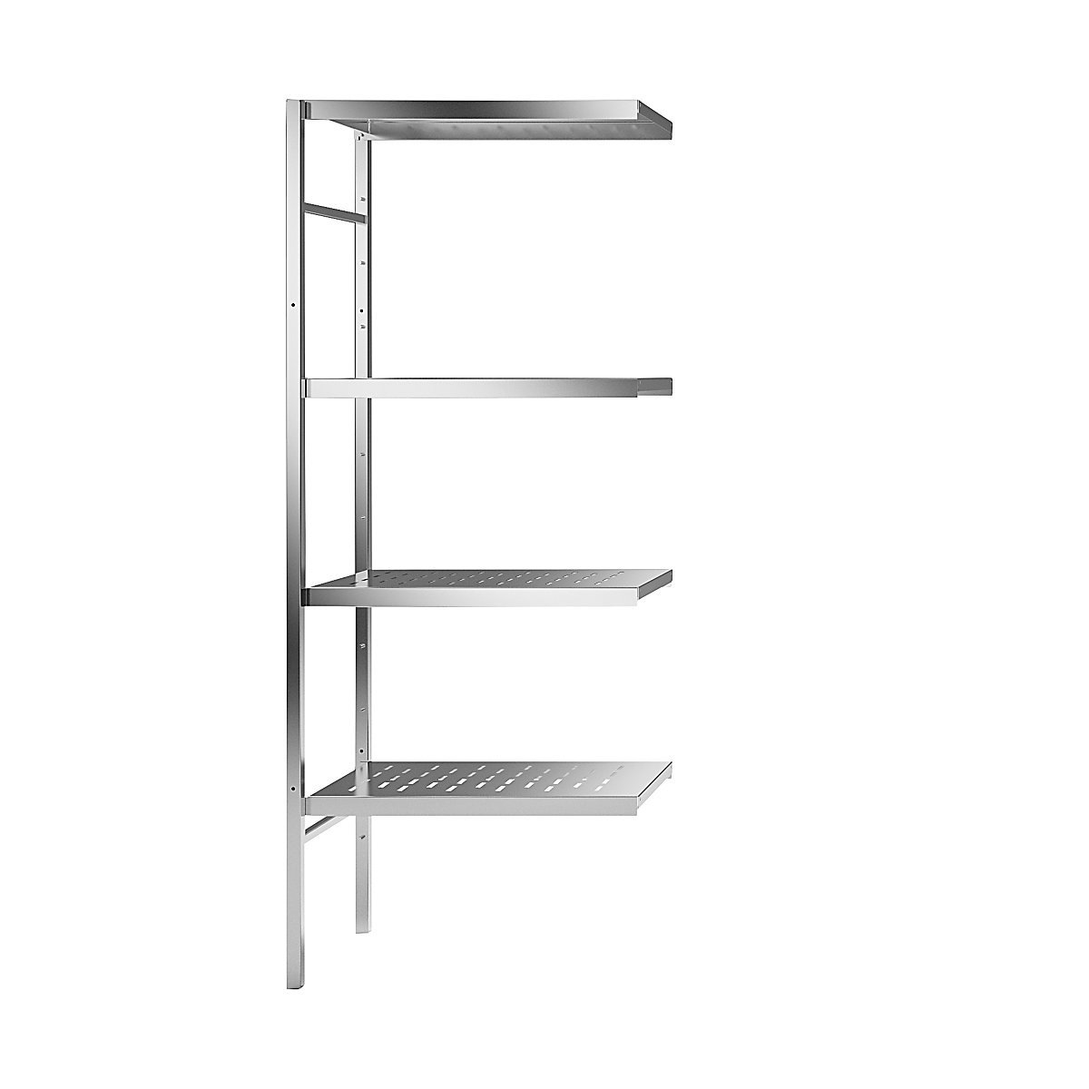 Estante de encaixar em aço inoxidável, 4 prateleiras perfuradas, largura da prateleira x profundidade 640 x 440 mm, estante de ampliação de canto-0