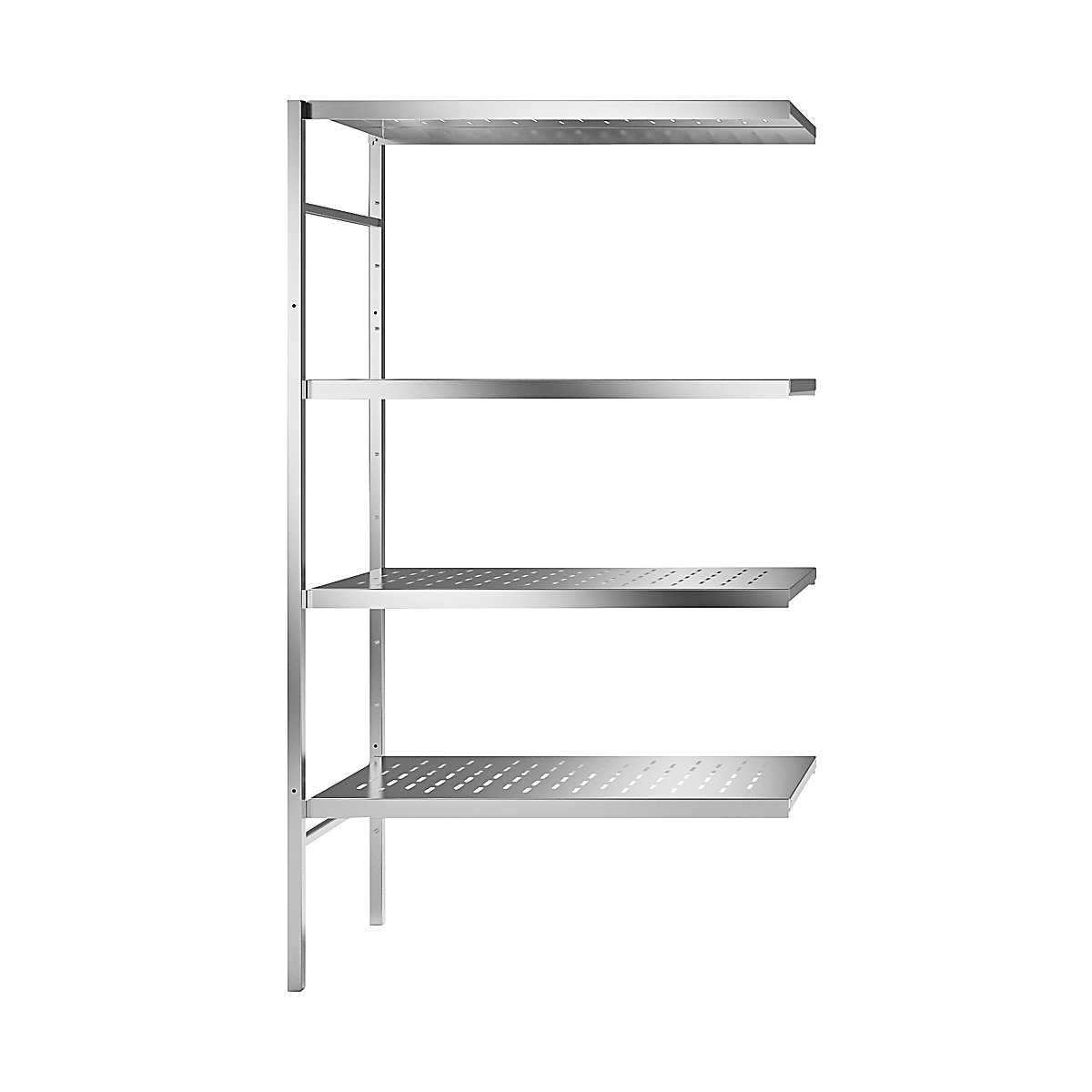 Estante de encaixar em aço inoxidável, 4 prateleiras perfuradas, largura da prateleira x profundidade 940 x 540 mm, estante de ampliação de canto-0