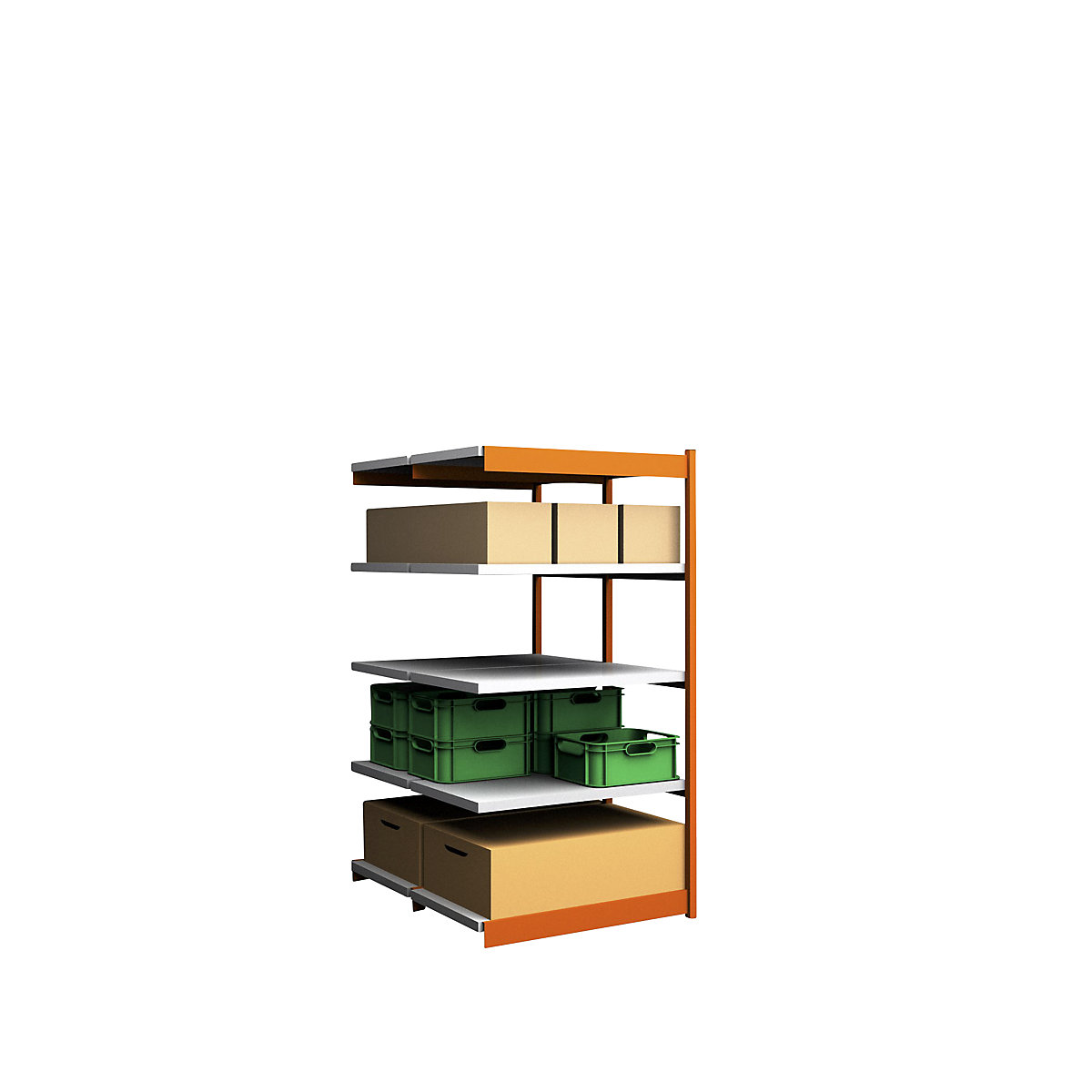 Estante de encaixar estável, de dois lados – hofe, altura da estante 2000 mm, laranja / galvanizado, largura da prateleira 1025 mm, estante adicional, largura x profundidade 1025 x 600 mm-0