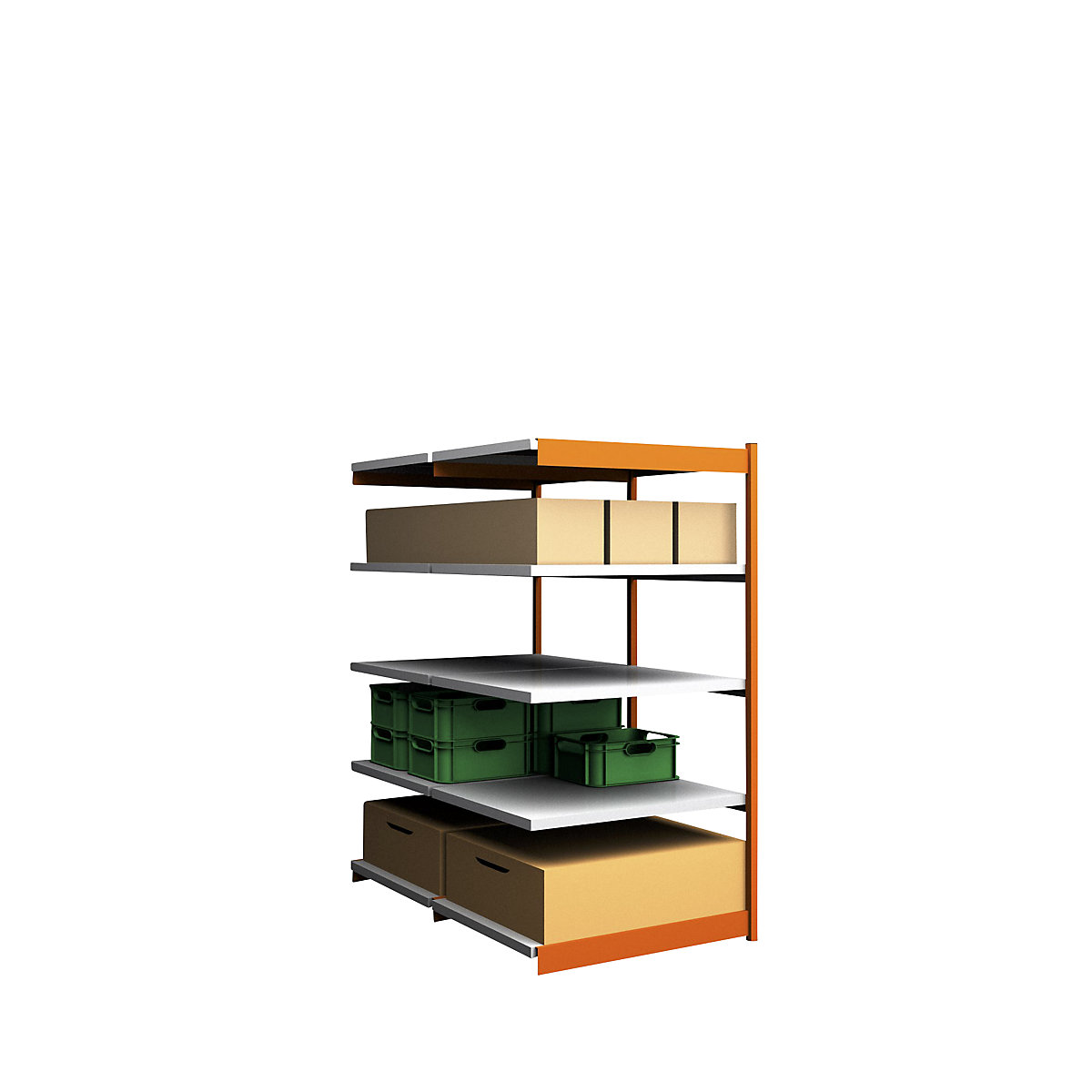 Estante de encaixar estável, de dois lados – hofe, altura da estante 2000 mm, laranja / galvanizado, largura da prateleira 1025 mm, estante adicional, largura x profundidade 1025 x 800 mm-0