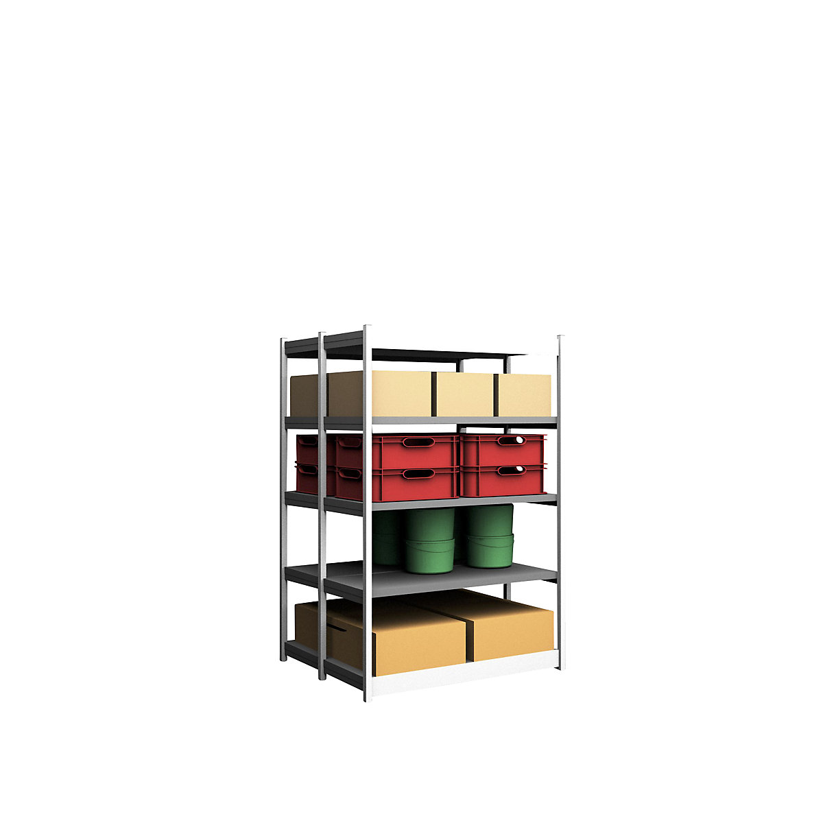 Estante de encaixar estável, de dois lados – hofe, altura da estante 2000 mm, cinzento claro/galvanizado, largura da prateleira 1025 mm, estante básica, largura x profundidade 1025 x 500 mm-0