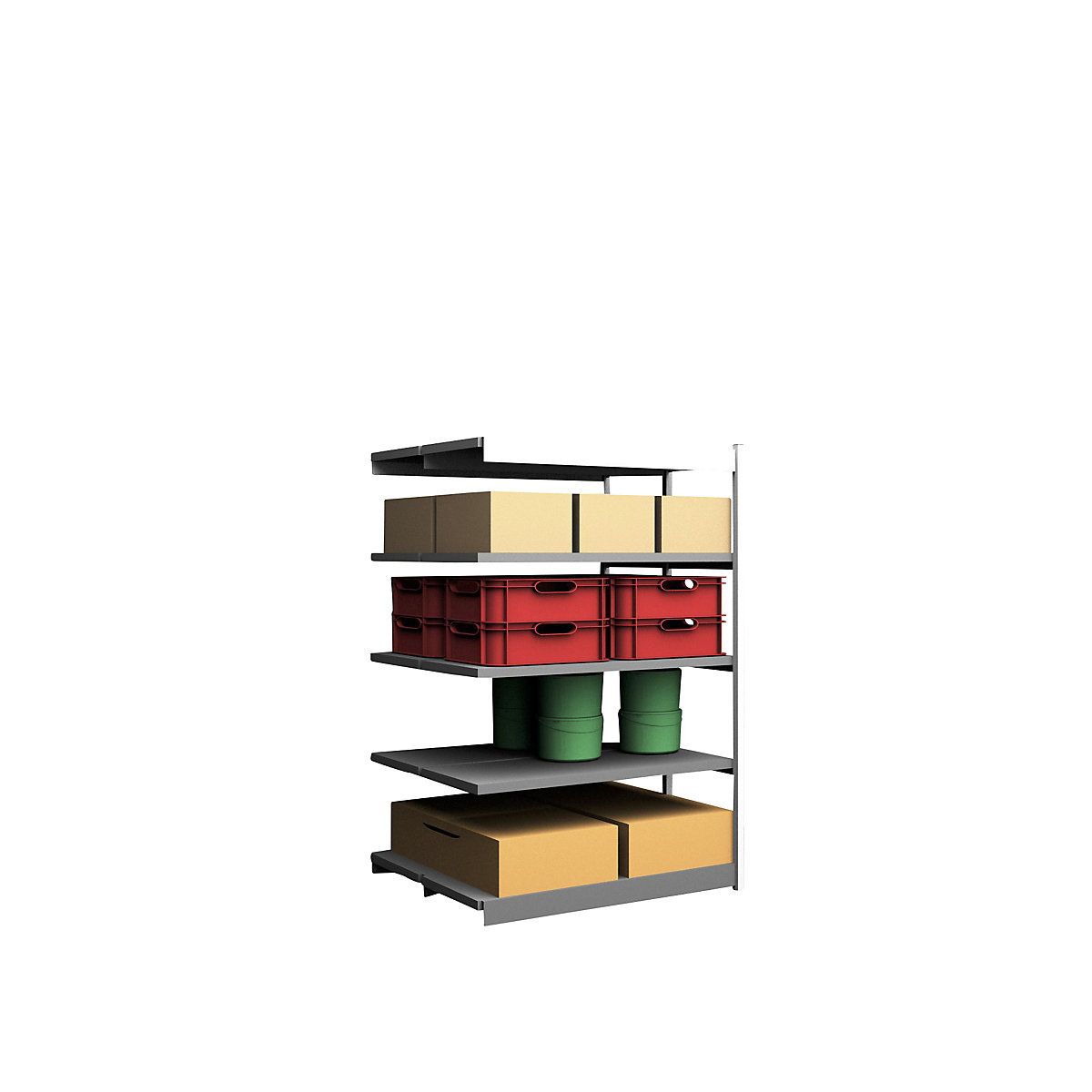Estante de encaixar estável, de dois lados – hofe, altura da estante 2000 mm, cinzento claro/galvanizado, largura da prateleira 1025 mm, estante adicional, largura x profundidade 1025 x 500 mm-0