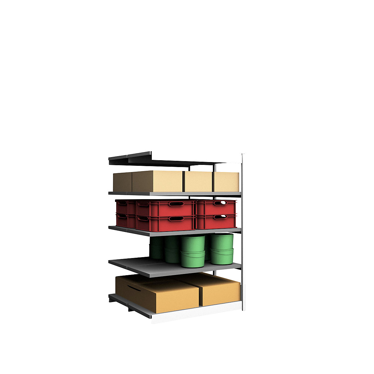 Estante de encaixar estável, de dois lados – hofe, altura da estante 2000 mm, cinzento claro/galvanizado, largura da prateleira 1025 mm, estante adicional, largura x profundidade 1025 x 600 mm-0