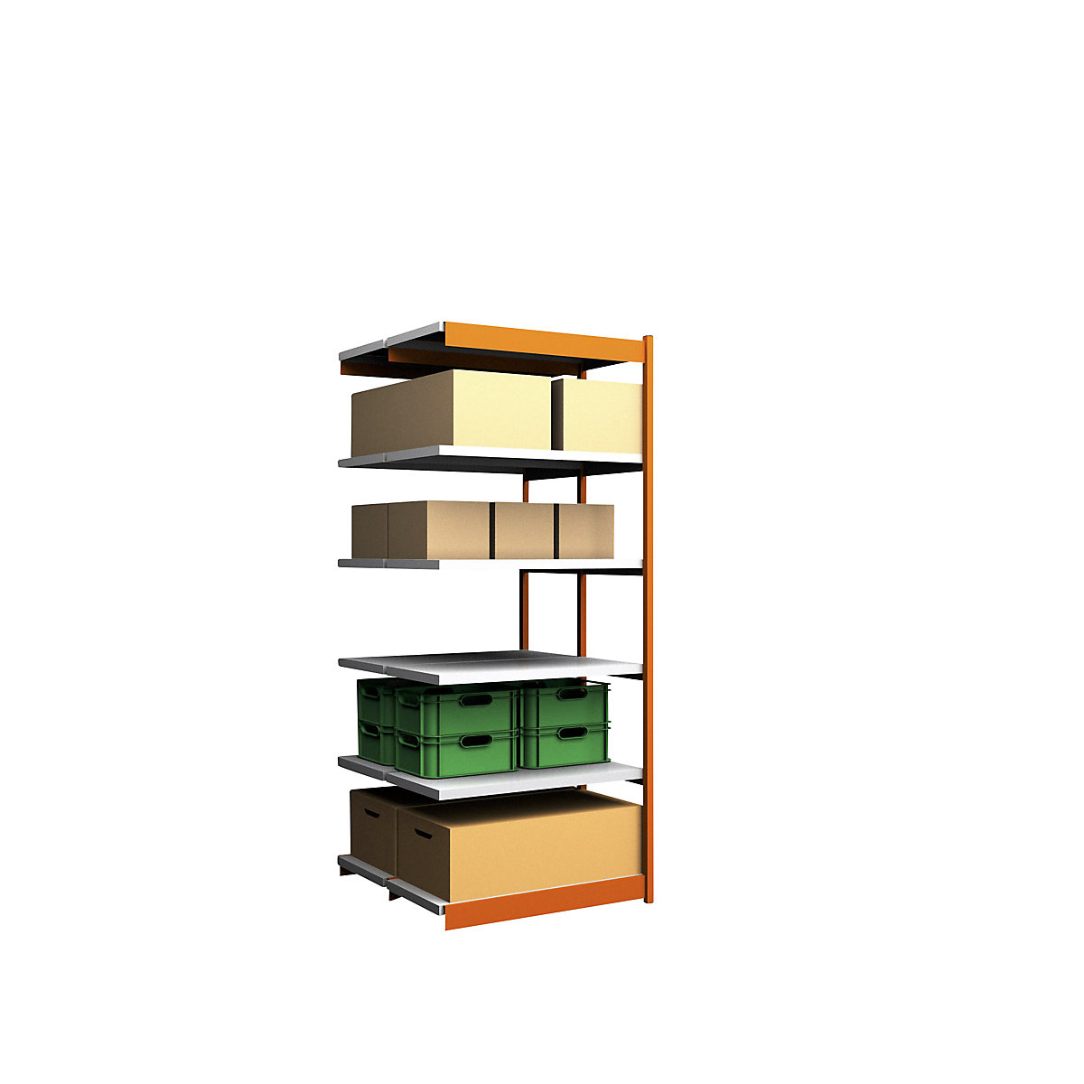 Estante de encaixar estável, de dois lados – hofe, altura da estante 2500 mm, laranja / galvanizado, largura da prateleira 1025 mm, estante adicional, largura x profundidade 1025 x 500 mm-0