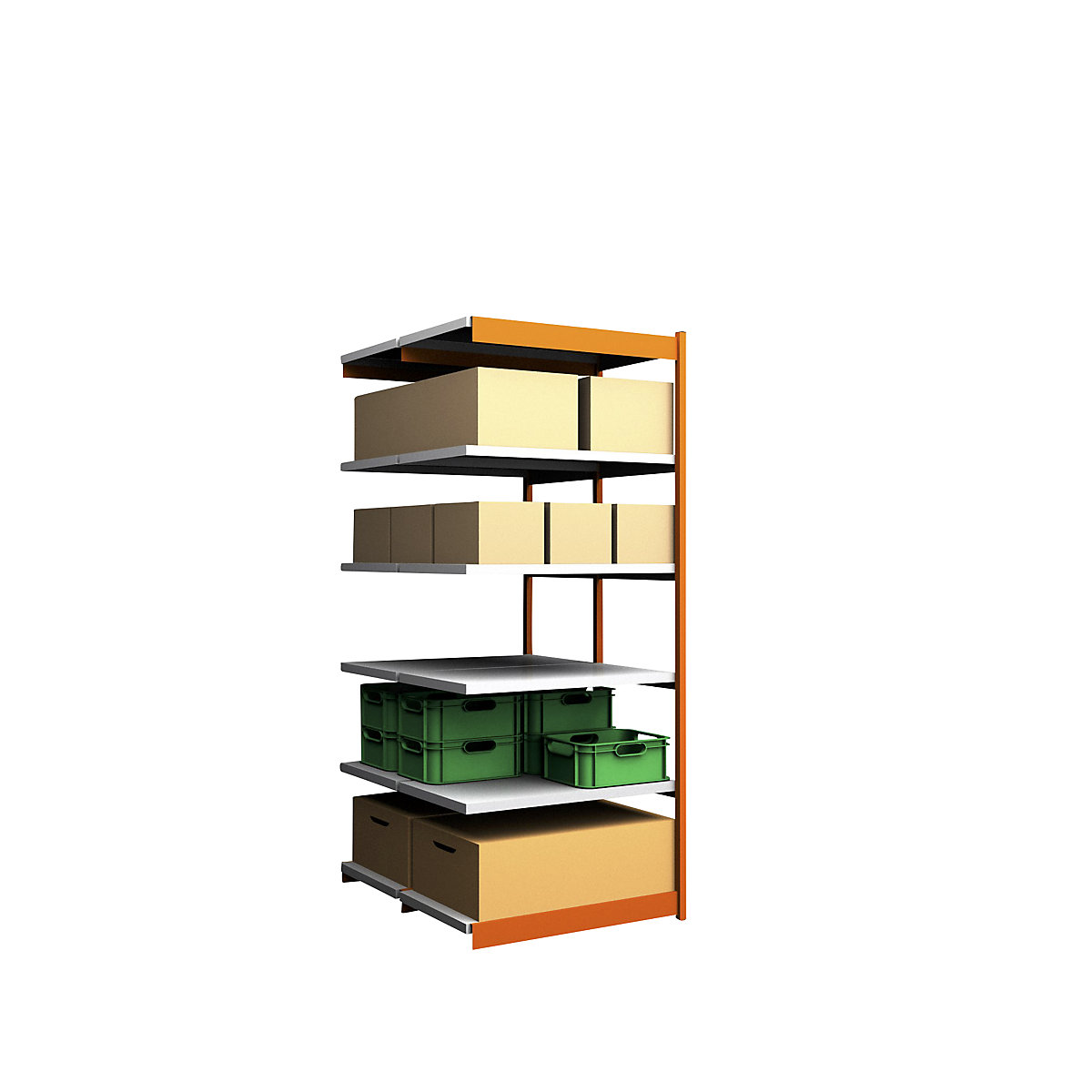 Estante de encaixar estável, de dois lados – hofe, altura da estante 2500 mm, laranja / galvanizado, largura da prateleira 1025 mm, estante adicional, largura x profundidade 1025 x 600 mm-0