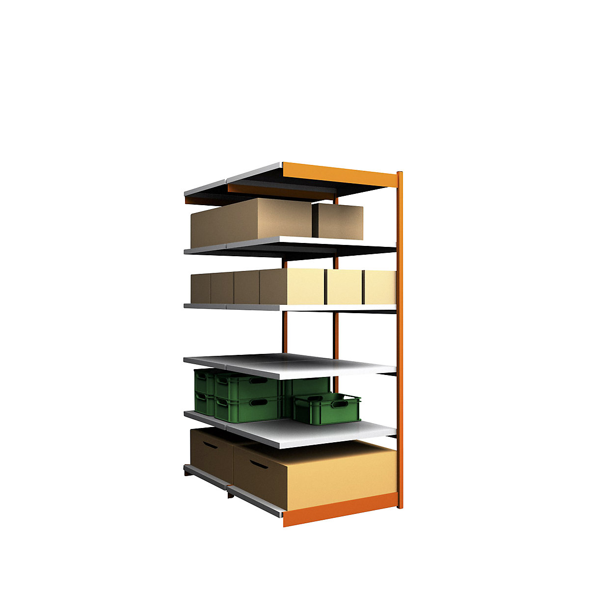 Estante de encaixar estável, de dois lados – hofe, altura da estante 2500 mm, laranja / galvanizado, largura da prateleira 1025 mm, estante adicional, largura x profundidade 1025 x 800 mm-0