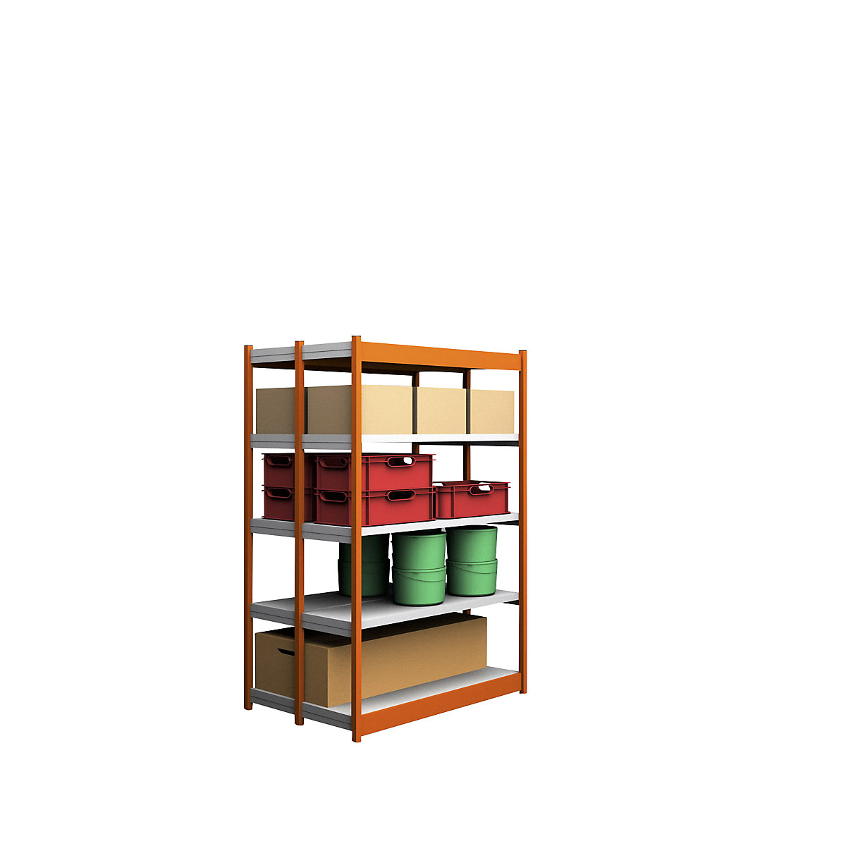 Estante de encaixar estável, de dois lados – hofe, altura da estante 2000 mm, laranja / galvanizado, largura da prateleira 1325 mm, estante básica, largura x profundidade 1325 x 400 mm-0