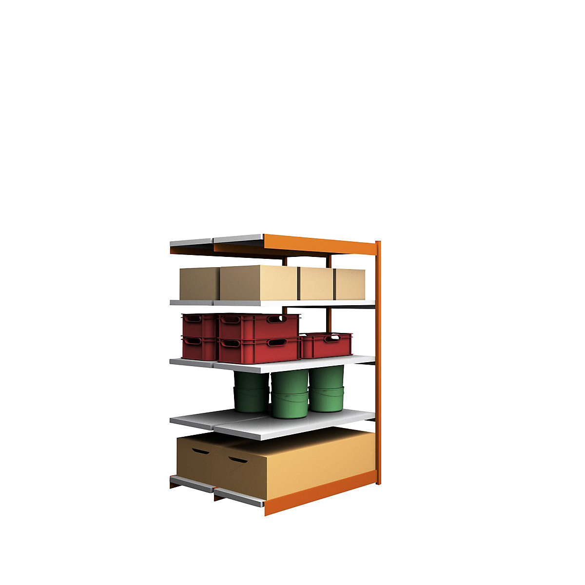 Estante de encaixar estável, de dois lados – hofe, altura da estante 2000 mm, laranja / galvanizado, largura da prateleira 1325 mm, estante adicional, largura x profundidade 1325 x 500 mm-0